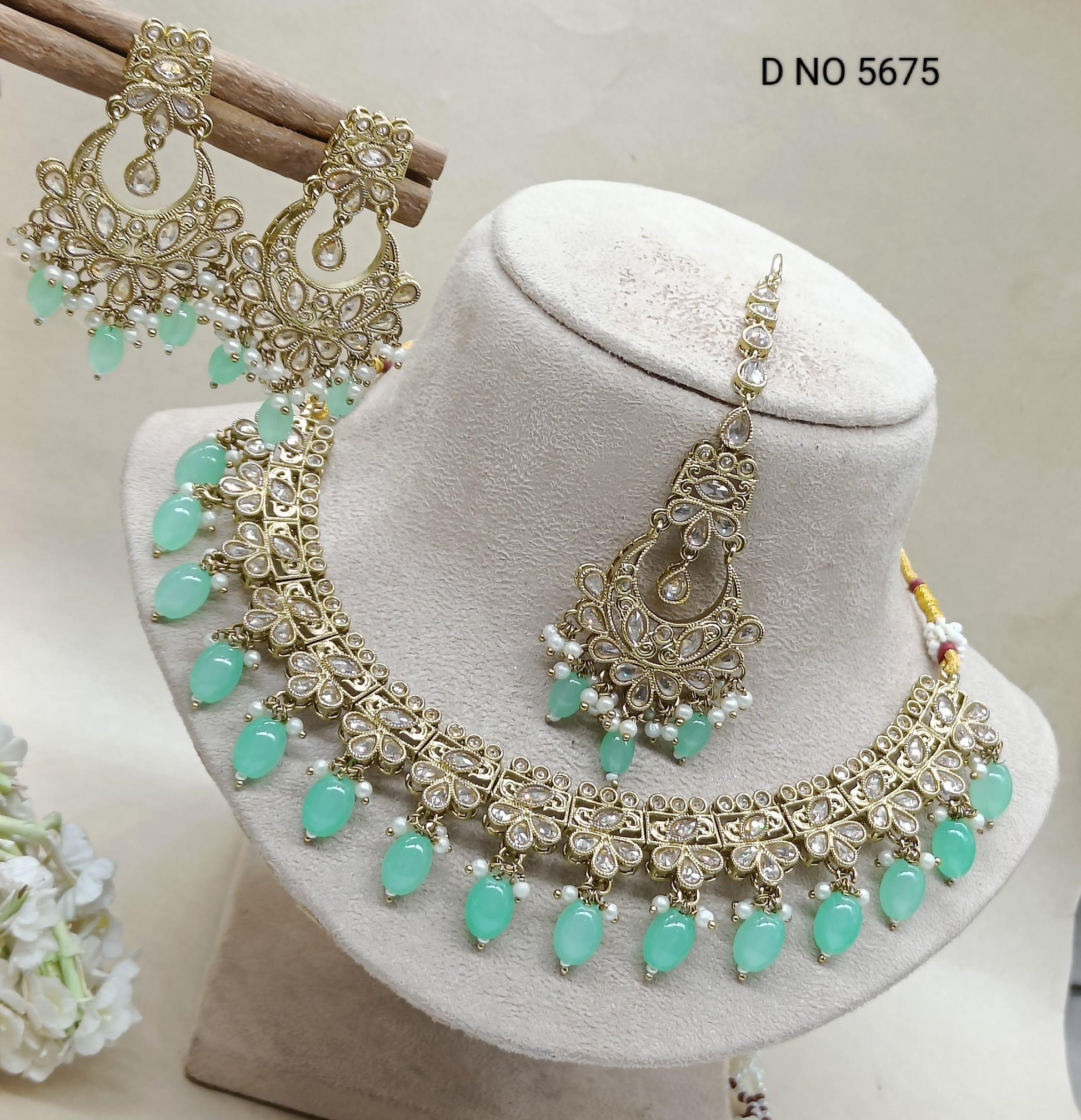 Polki Mehndi Necklace Set Sku-5675 B2 - rchiecreation