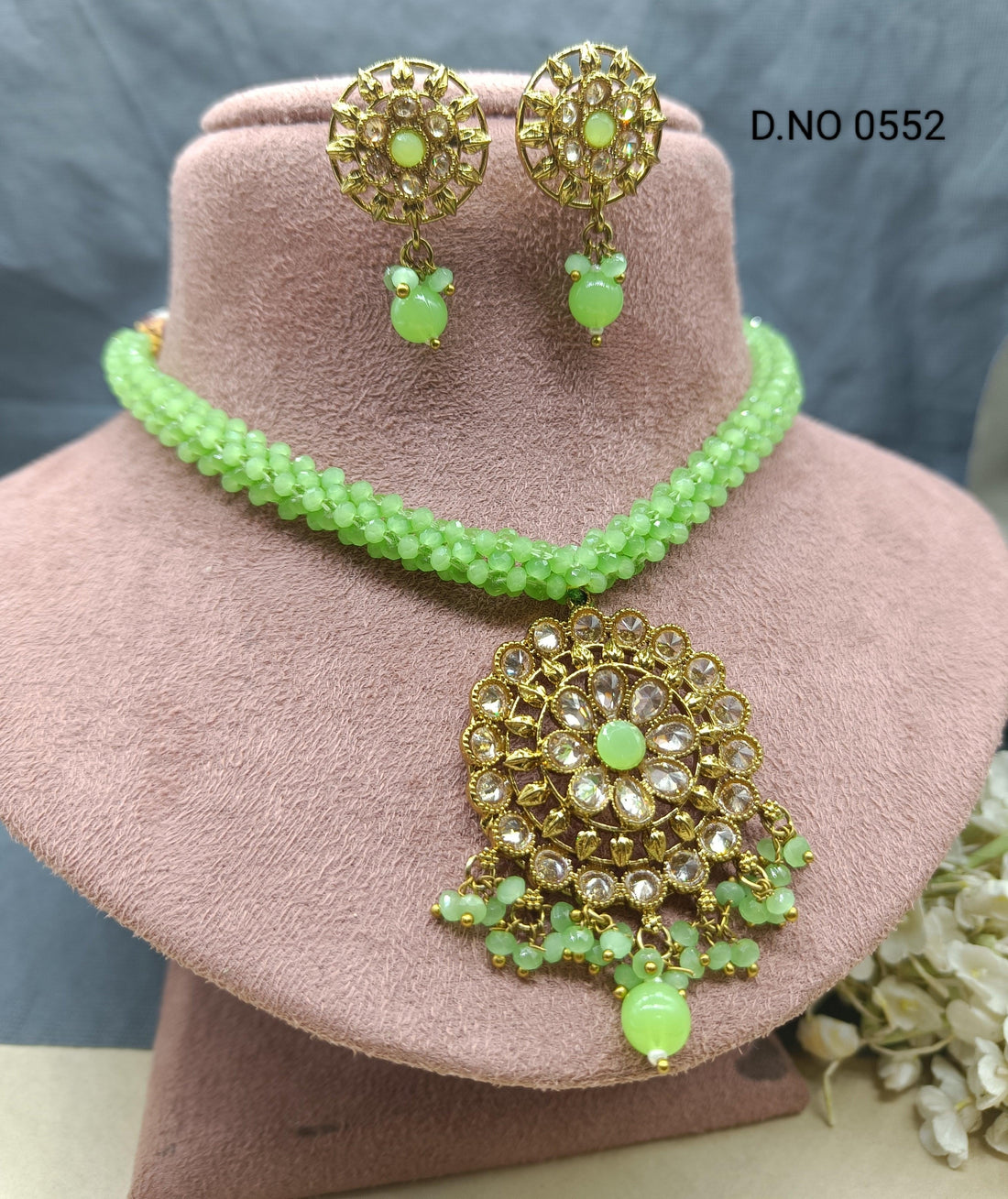 Polki Necklace Mehandi Set Sku 0552 B3 - rchiecreation