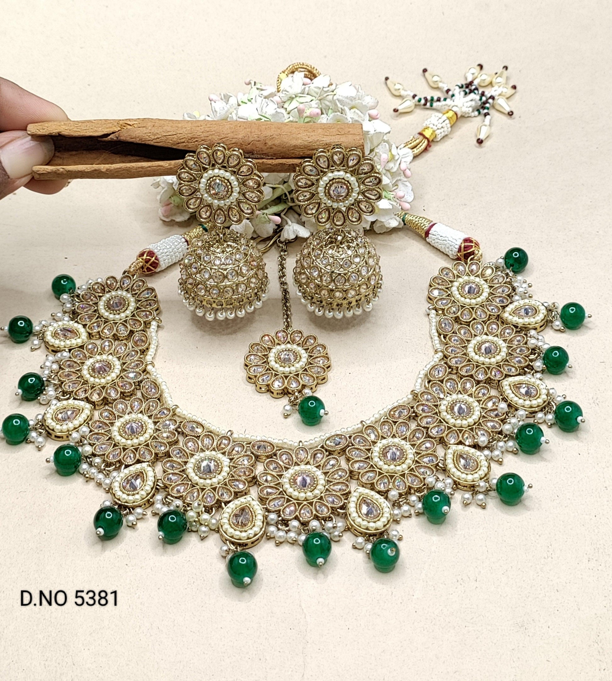 Polki Necklace Mehndi Set Sku 5381 B2 - rchiecreation