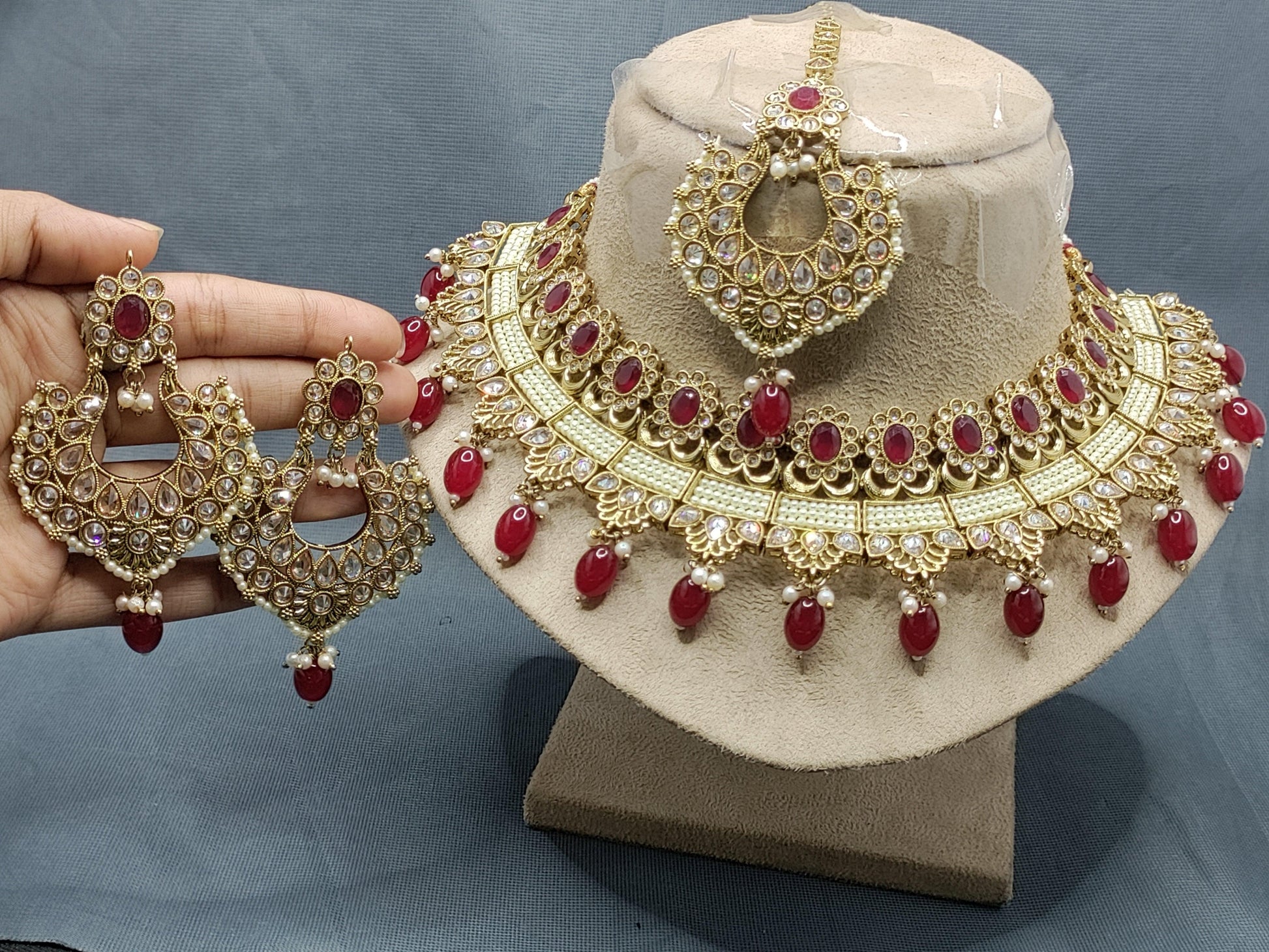 Polki Necklace Mehndi Set Sku-5482 B1 - rchiecreation