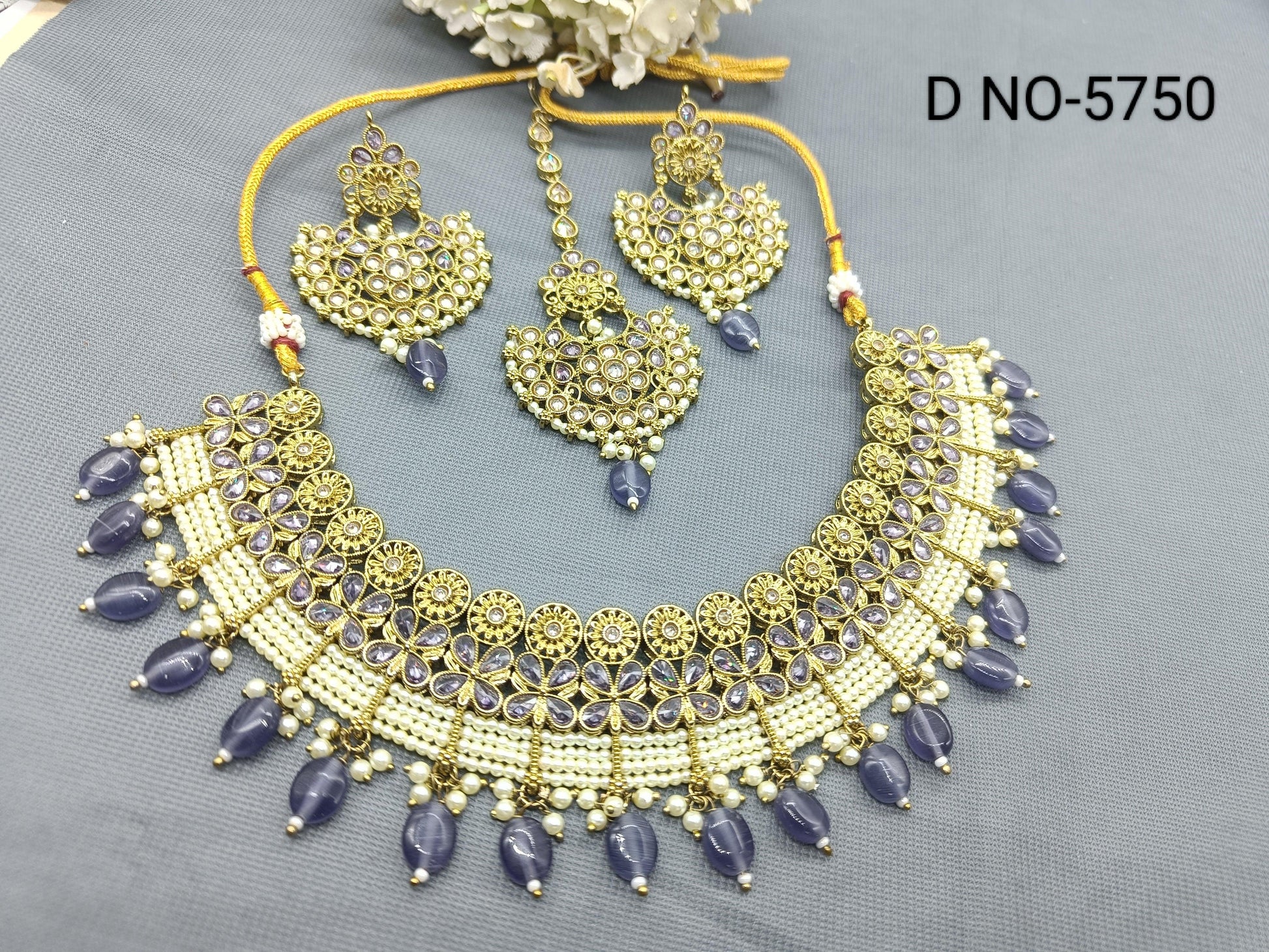 Polki Necklace Mehndi Set Sku-5750 B1 - rchiecreation