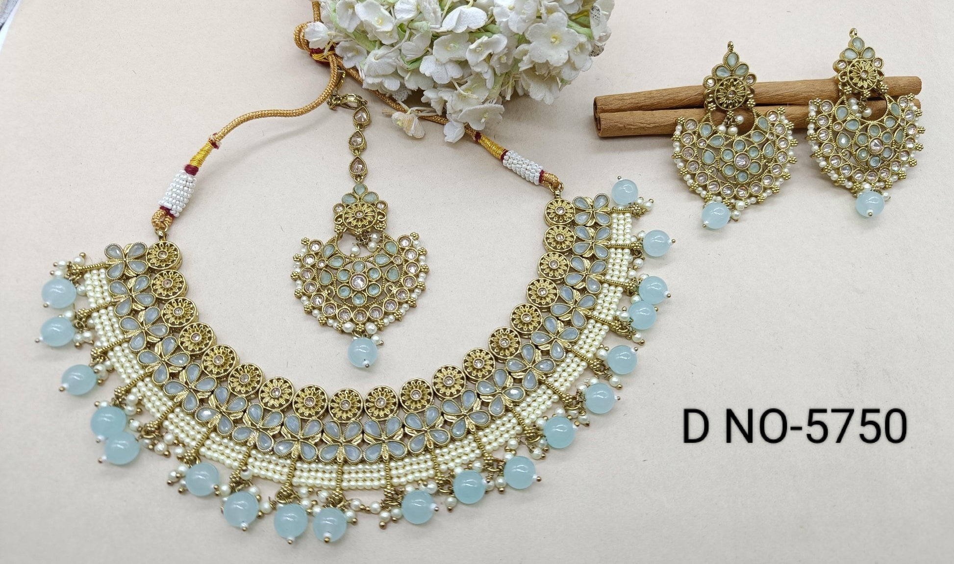 Polki Necklace Mehndi Set Sku-5750 B1 - rchiecreation