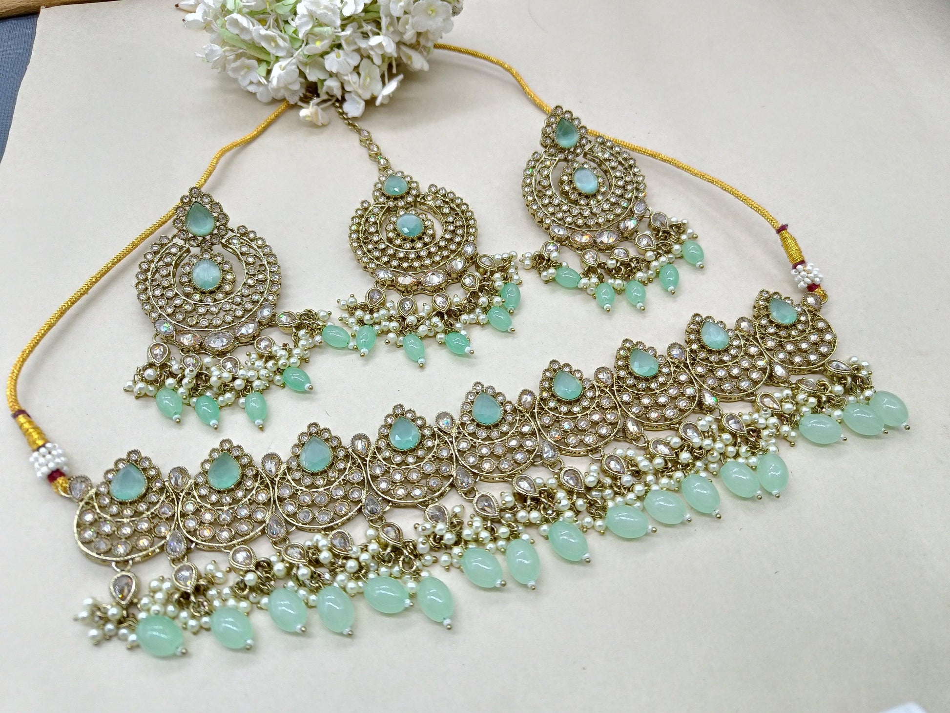 Polki Necklace Mehndi Set Sku-5754 B2 - rchiecreation