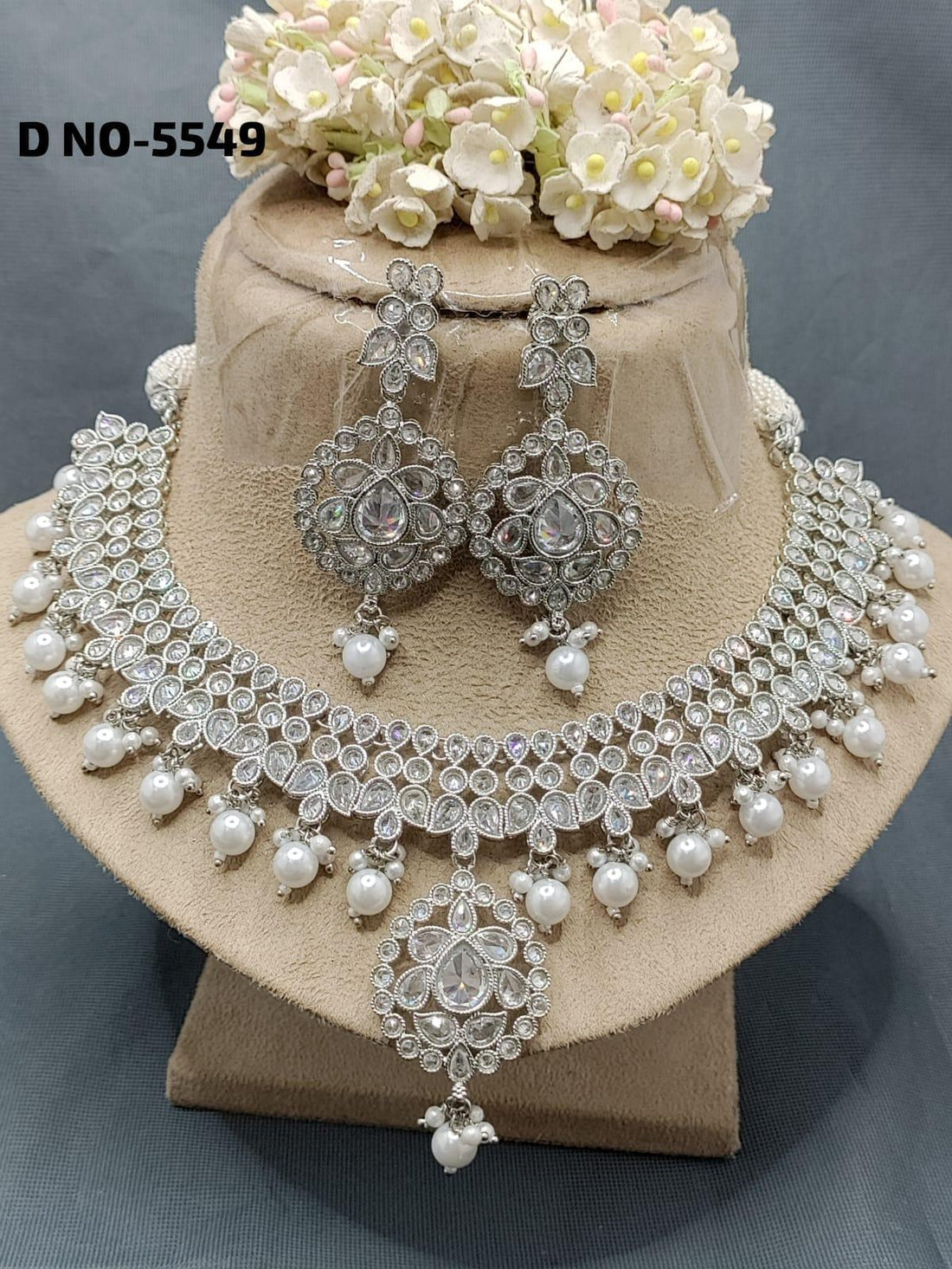 Polki Necklace Rodium Set Sku-5549 B1 - rchiecreation