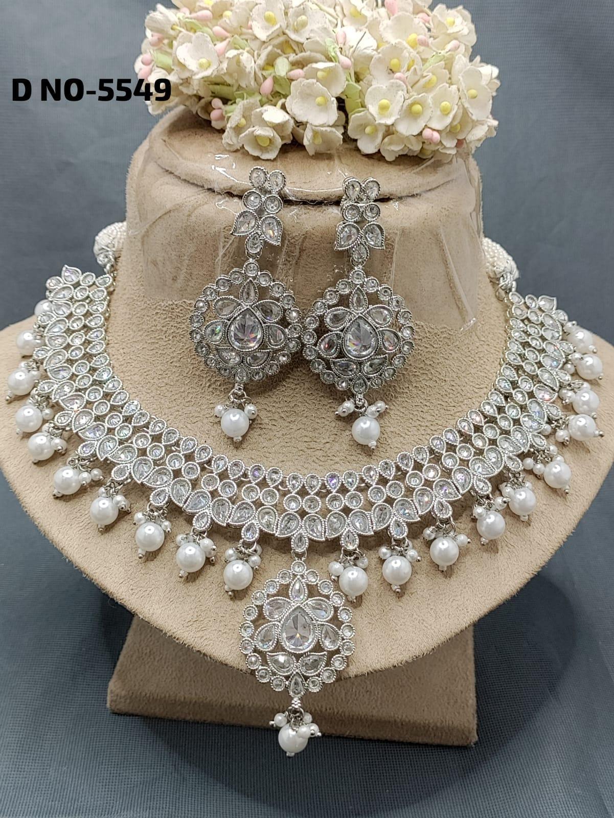Polki Necklace Rodium Set Sku-5549 B1 - rchiecreation