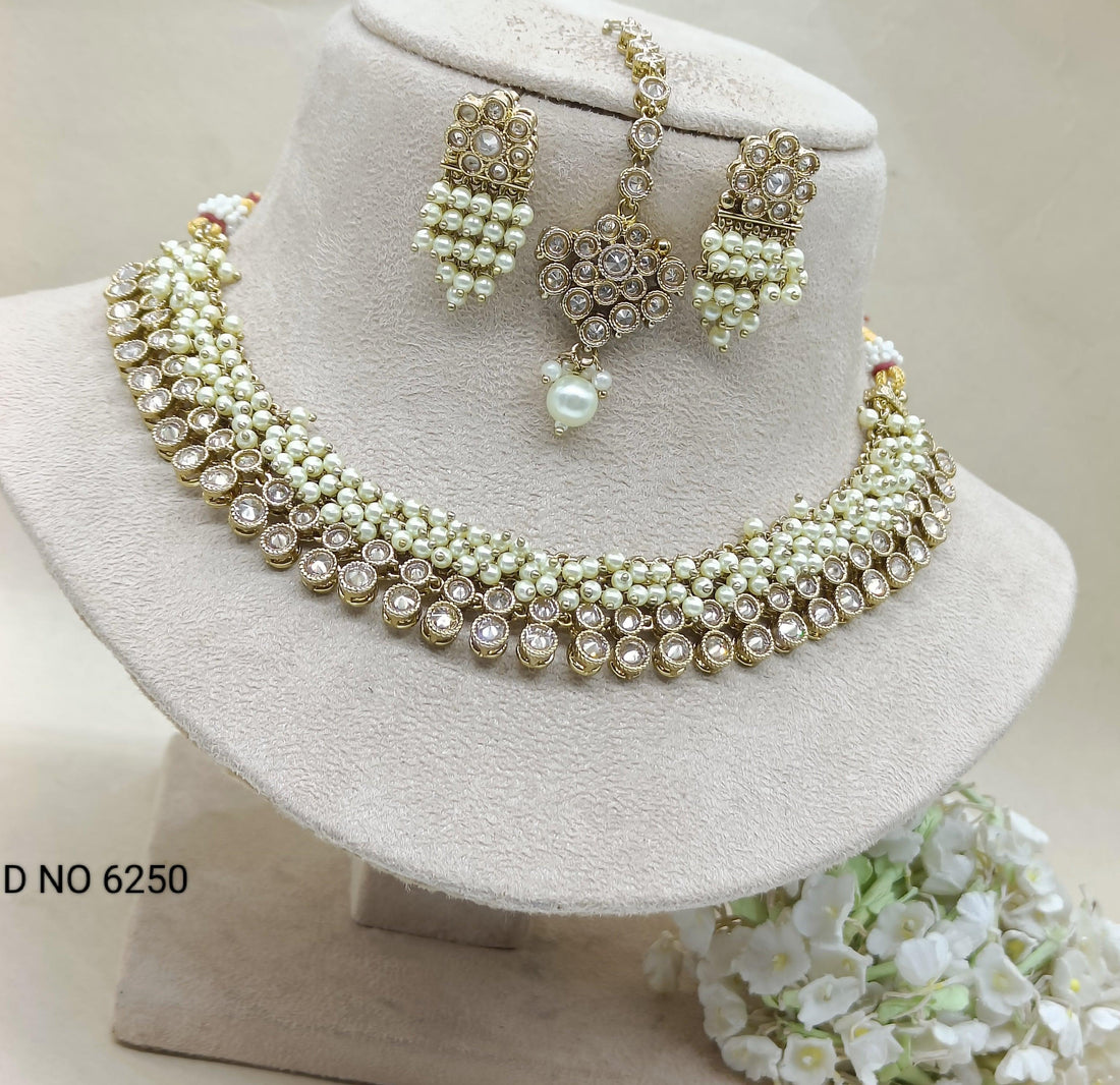 Polki Pearl Necklace Sku 6250 B4 - rchiecreation