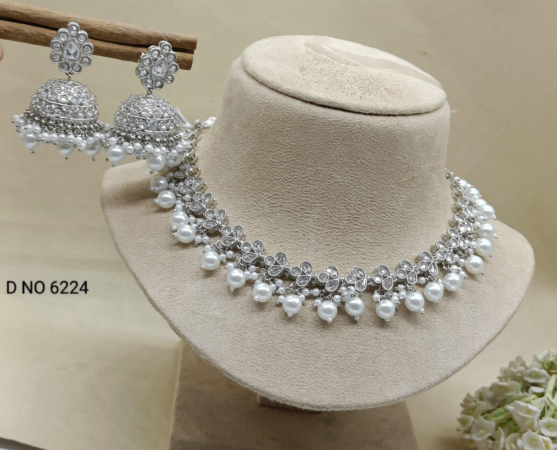 Polki Rodium Necklace Set Sku 6224 B1 - rchiecreation
