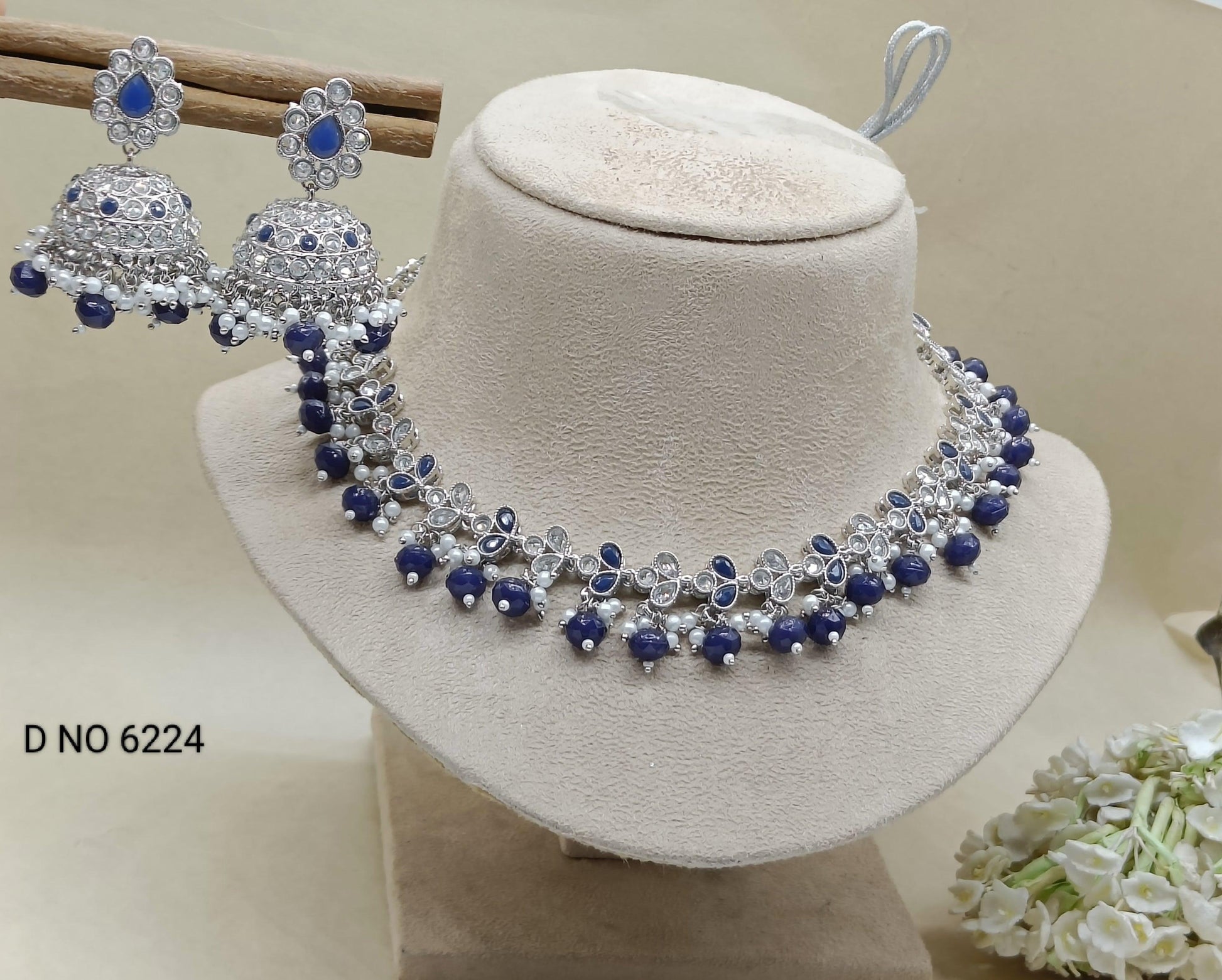 Polki Rodium Necklace Set Sku 6224 B1 - rchiecreation