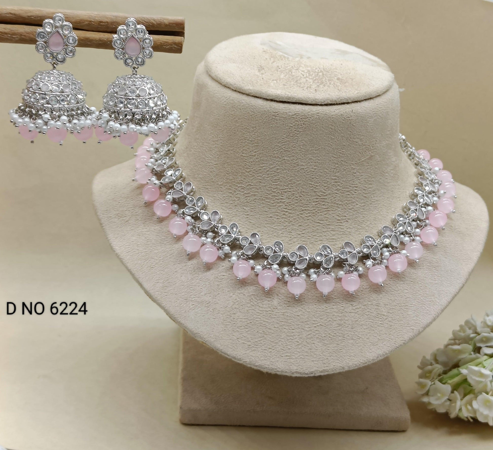 Polki Rodium Necklace Set Sku 6224 B1 - rchiecreation