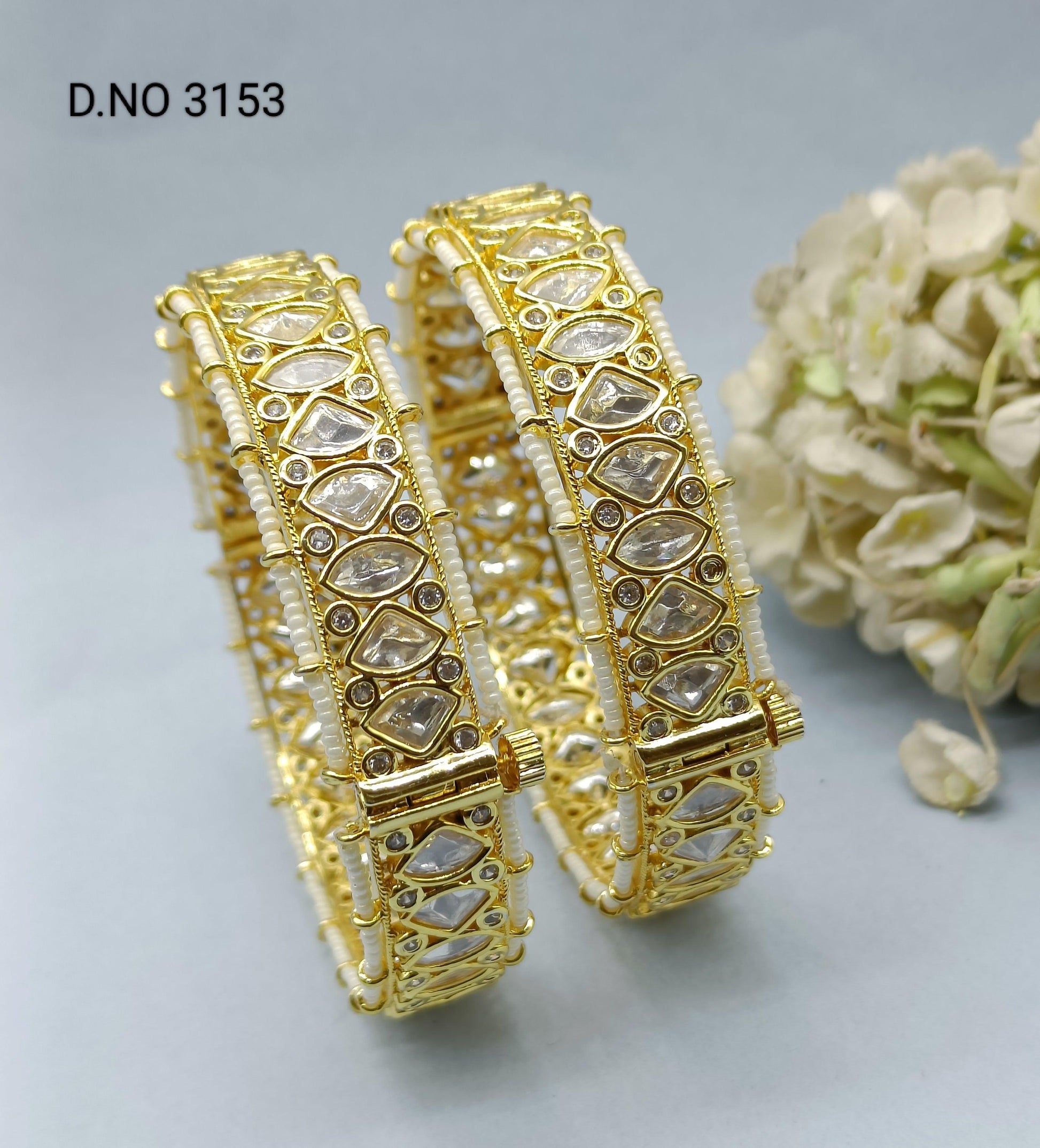 Premium Kundan Golden Bangles Sku 3153 C4 - rchiecreation