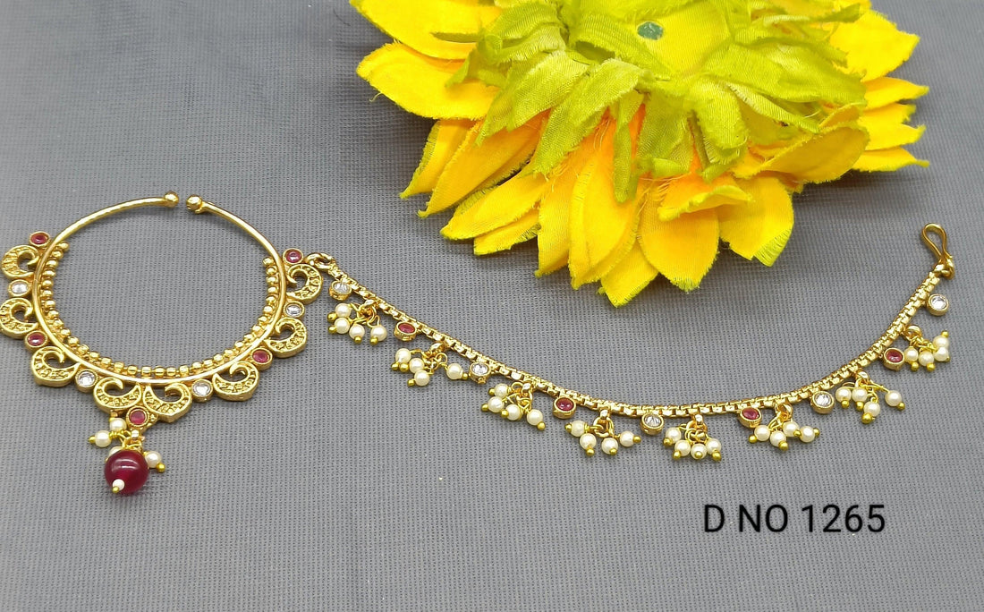 Rajputi Nath With White Pearls And Chain Sku 1265 H1 - rchiecreation