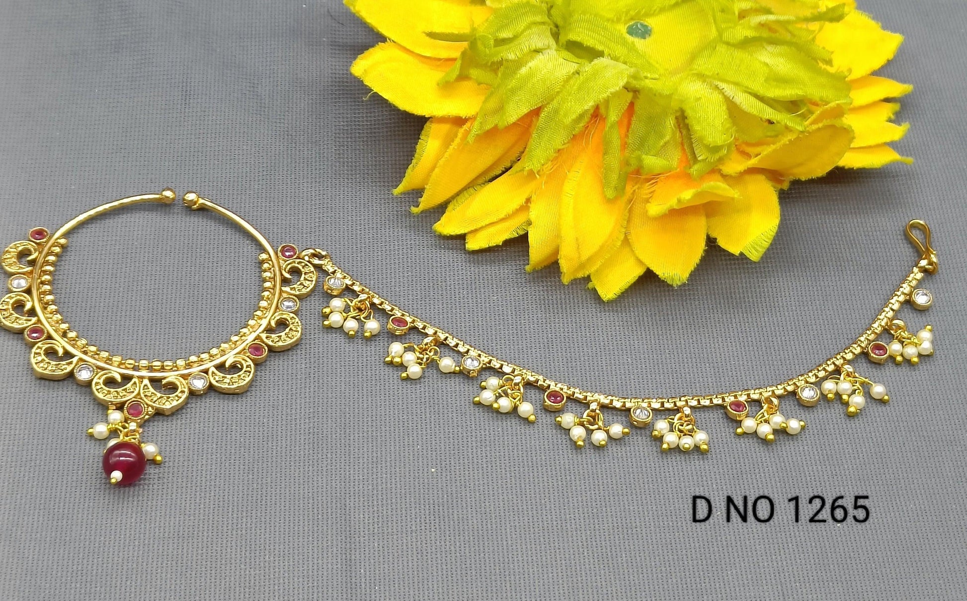 Rajputi Nath With White Pearls And Chain Sku 1265 H1 - rchiecreation