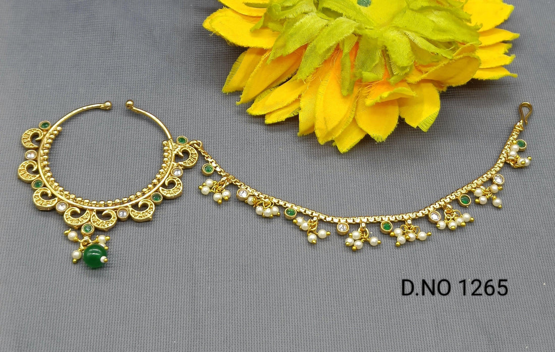 Rajputi Nath With White Pearls And Chain Sku 1265 H1 - rchiecreation