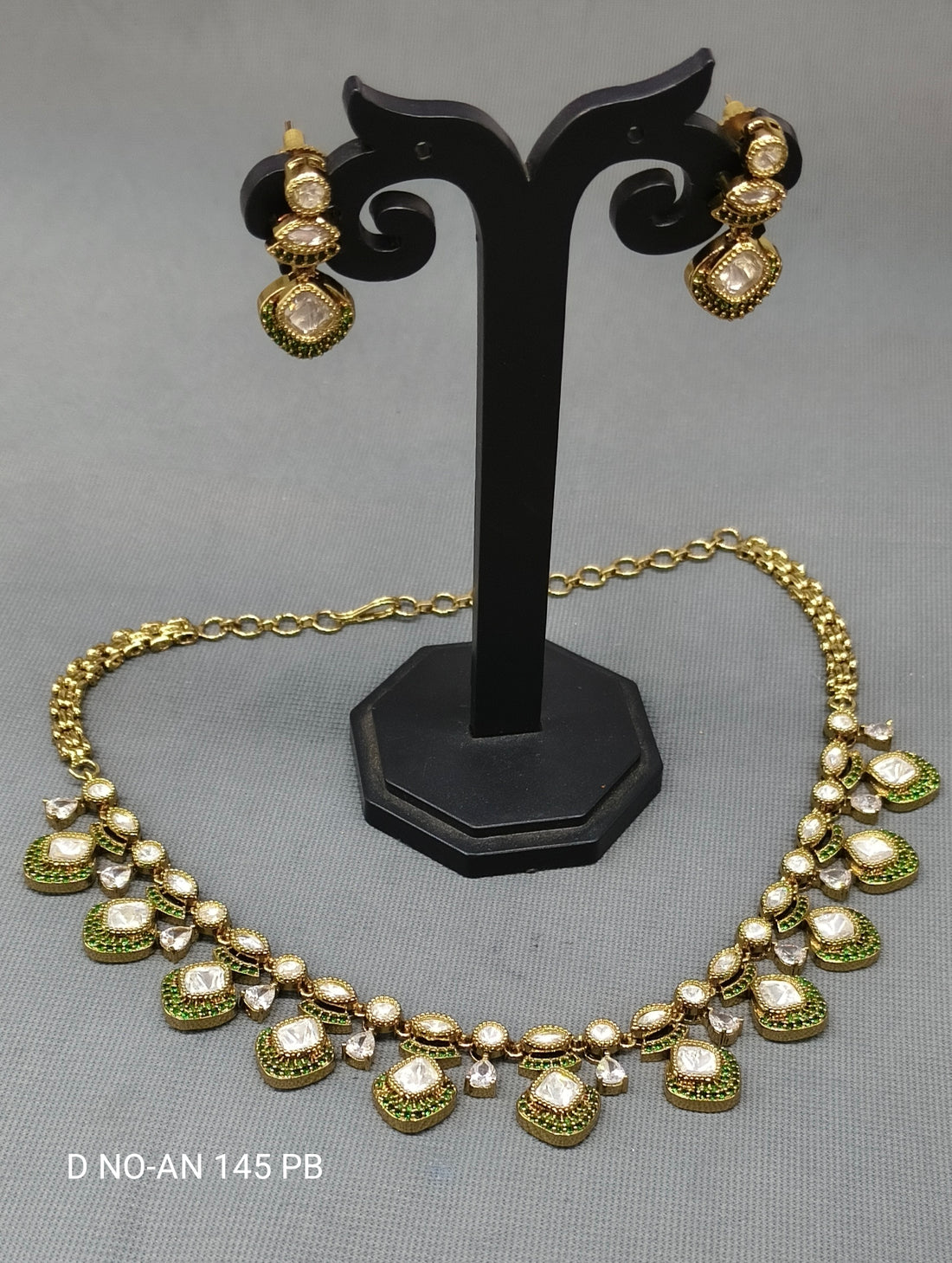Mehandi Moissanite Kundan Necklace Set Sku AN 145 PB/ D-4