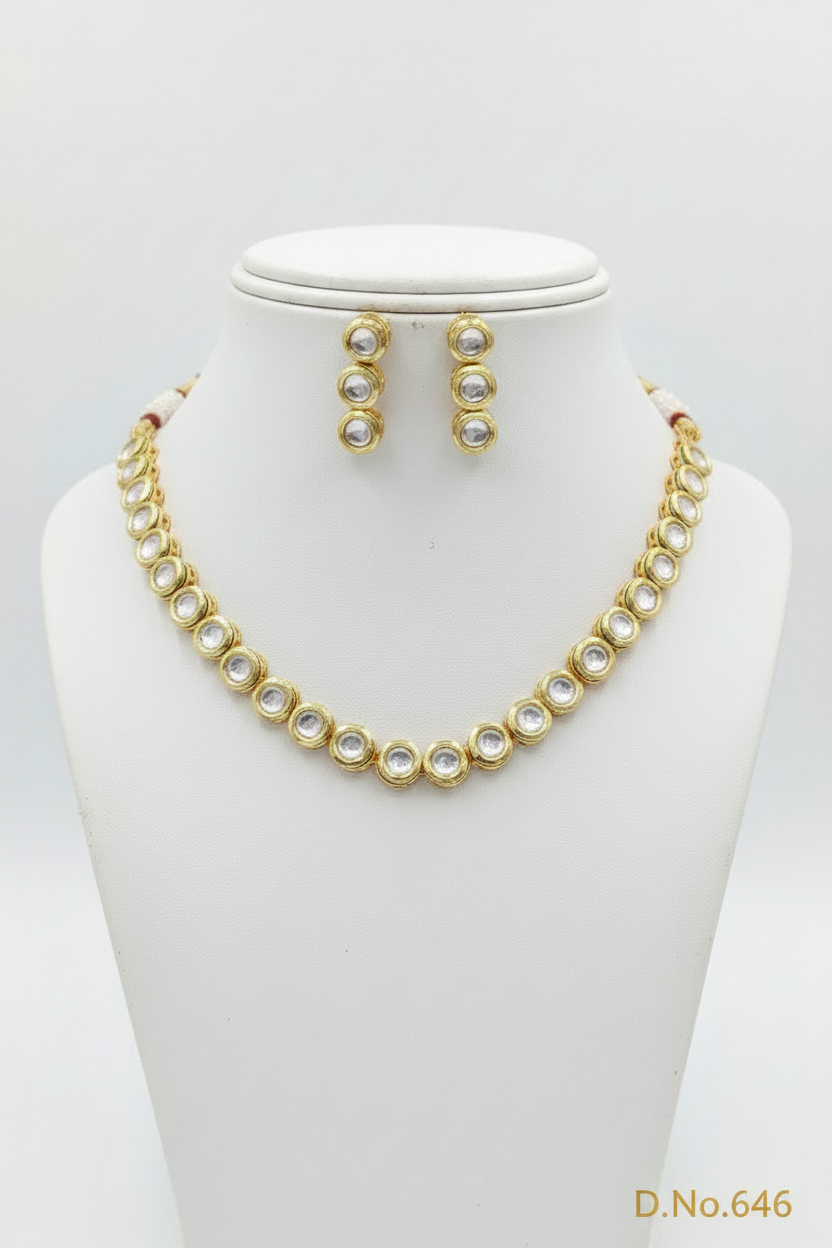 Golden Kundan Necklace SKU 646 H-2 sale