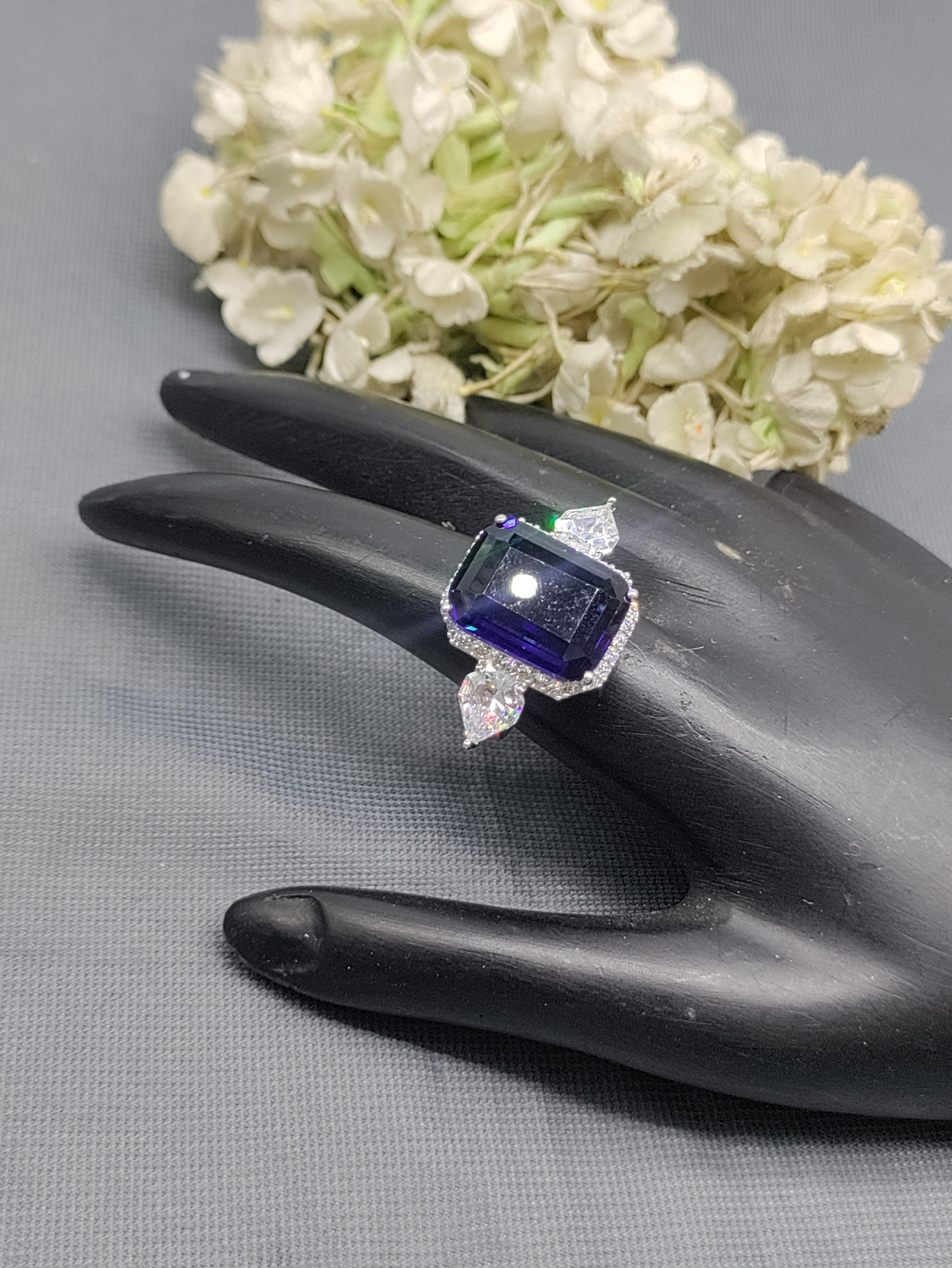 Rodium American Diamond Finger Ring Sku-5962 rchiecreation
