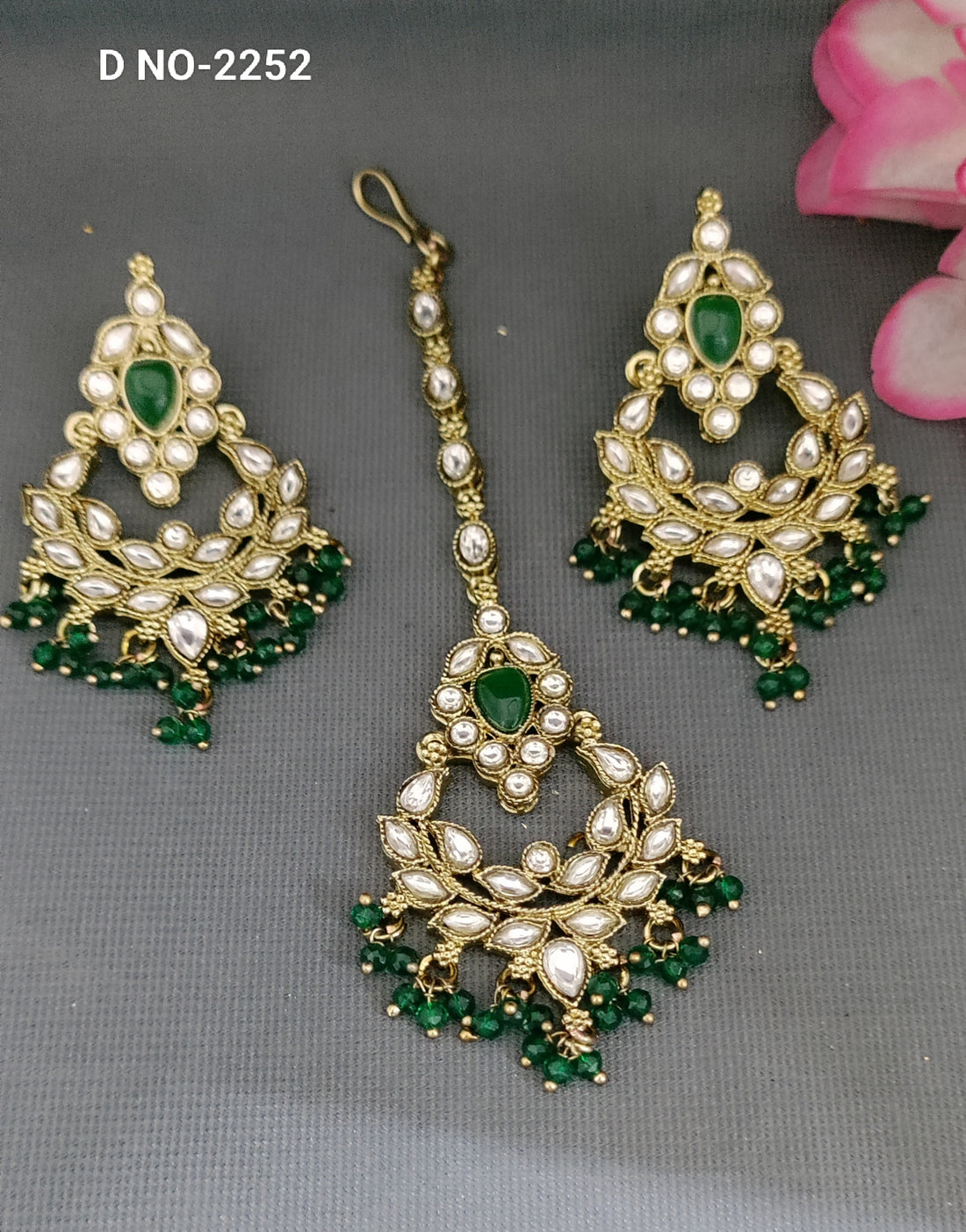 Mehandi Polki Kundan Earing+Tika SKU-2252 C-9