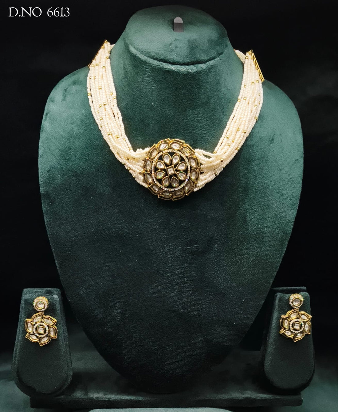 Mehandi Kundan Choker Necklace set Sku 6613 B-3