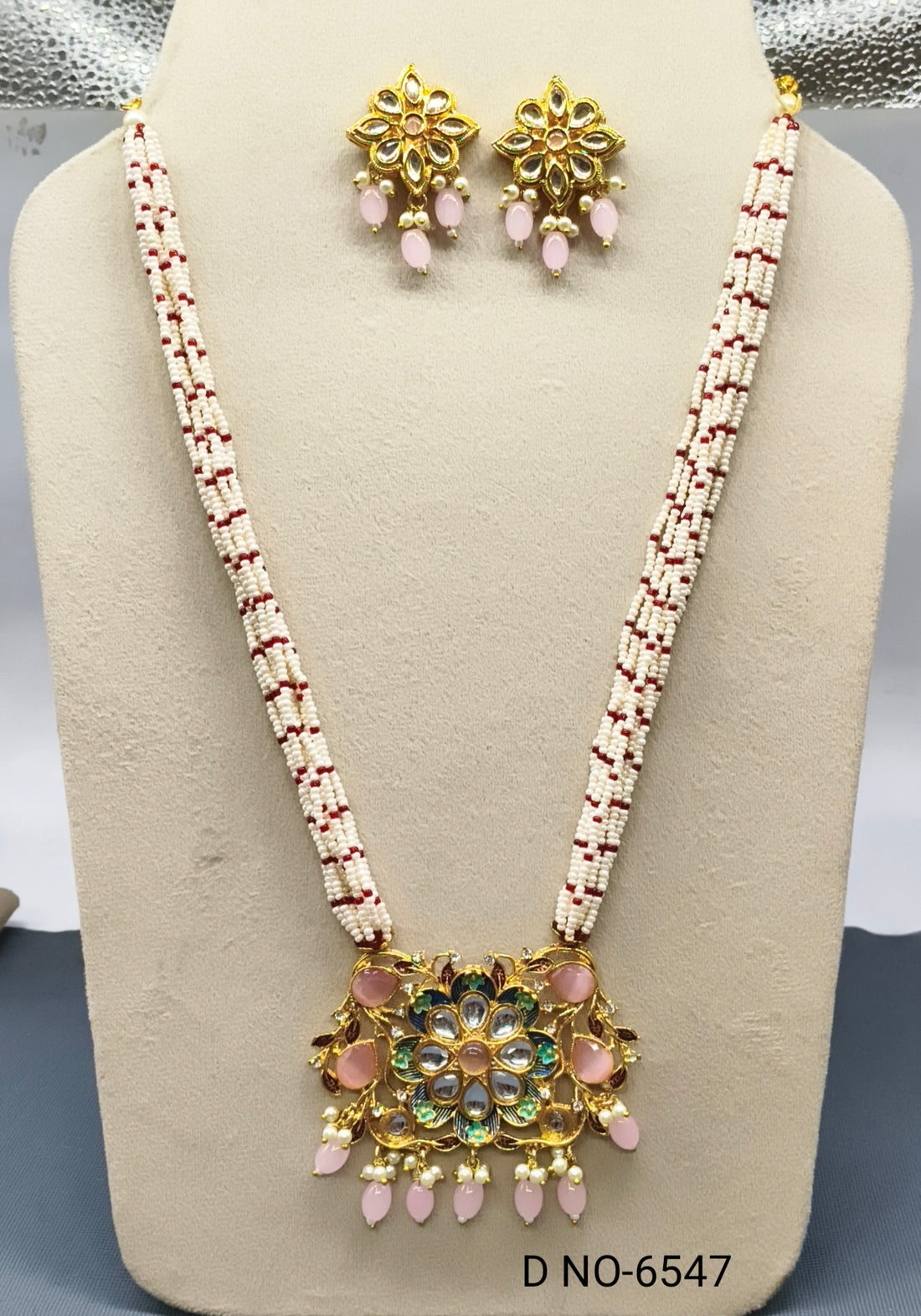 Golden Kundan Minakari Pearl Necklace Sku 6547 H-2 Sale