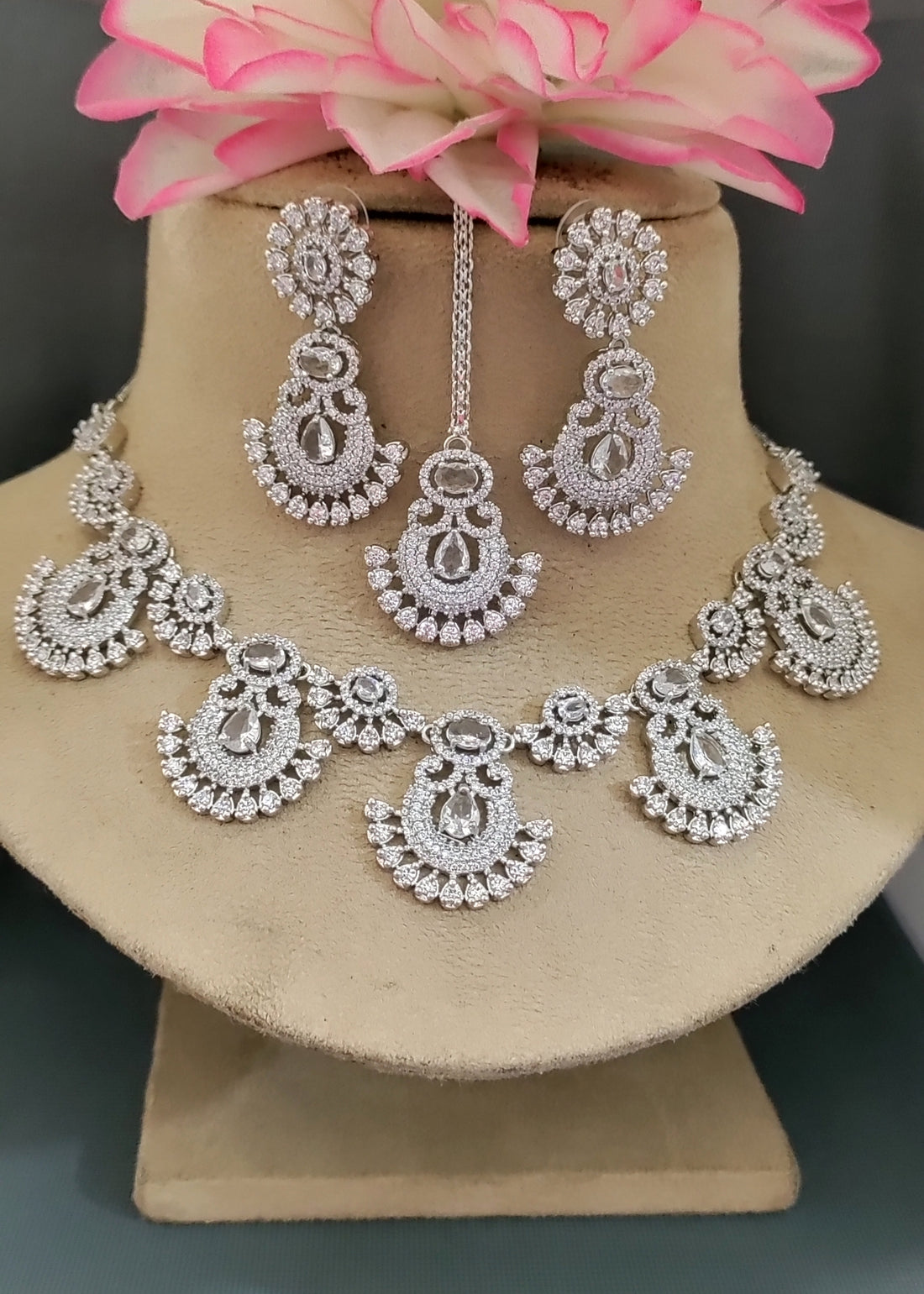 Cz ad Rodium Necklace Set Sku AN-241 AP/C-7