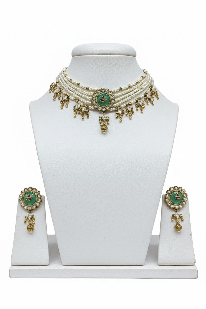 Mehandi Kundan Chokar Necklace Sku 546 D-5