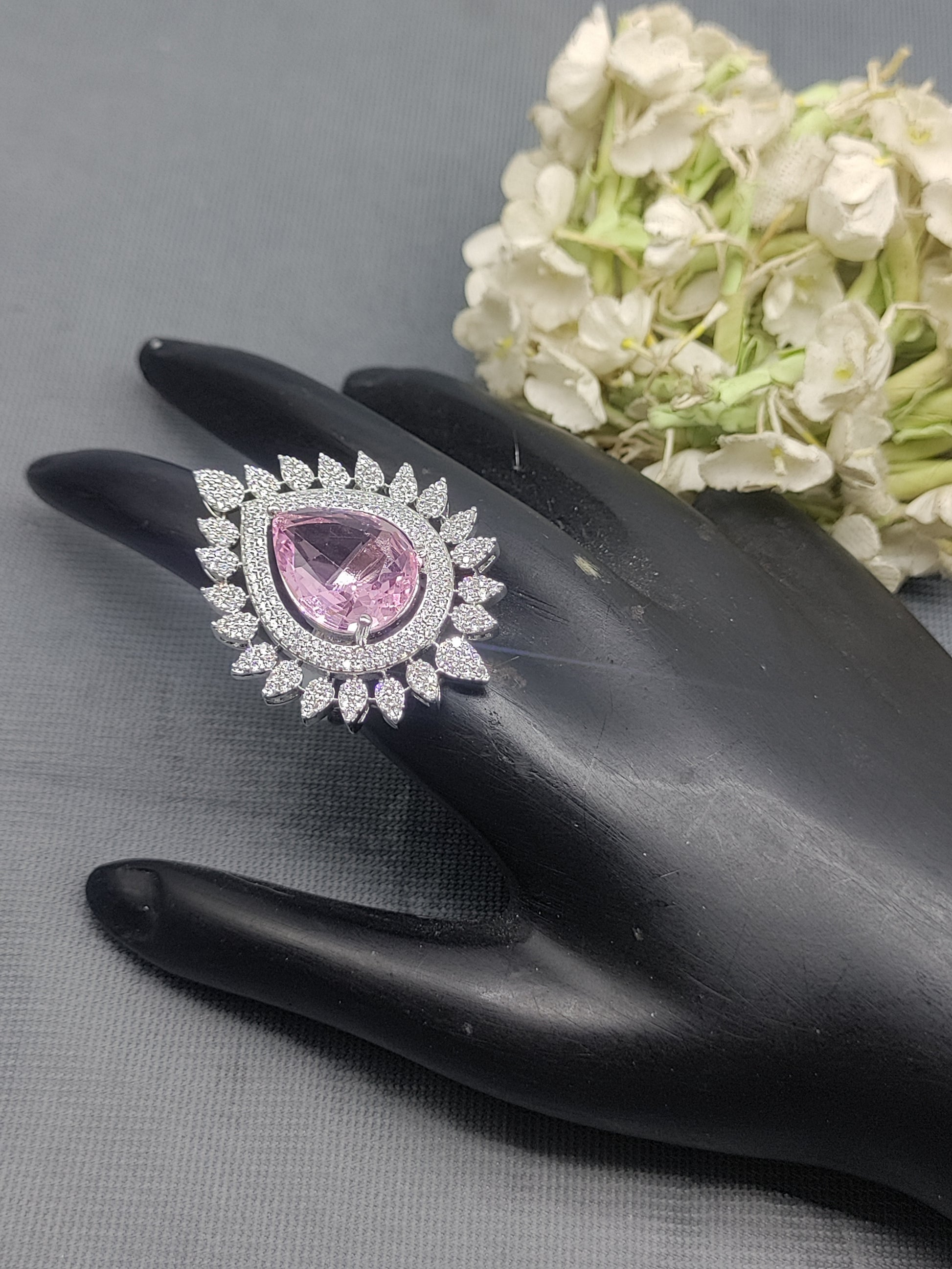 Rodium American Diamond Finger Ring Sku-5964 rchiecreation