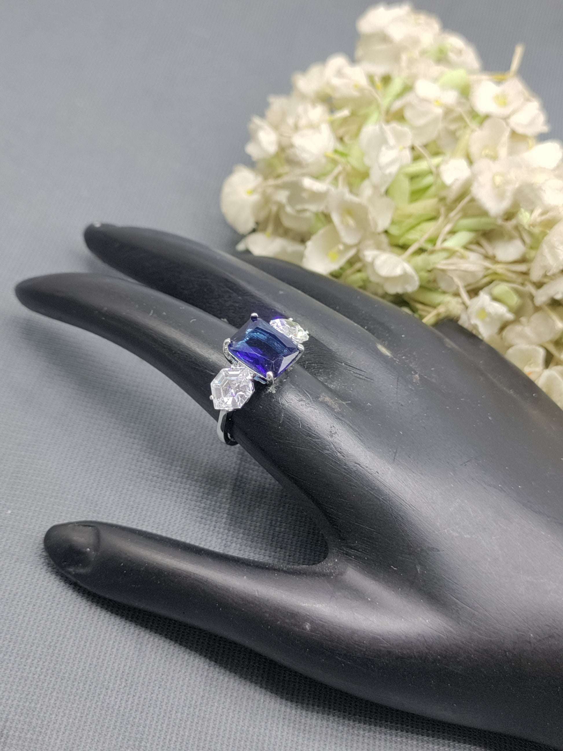 Rodium American Diamond Finger Ring Sku-5970 rchiecreation