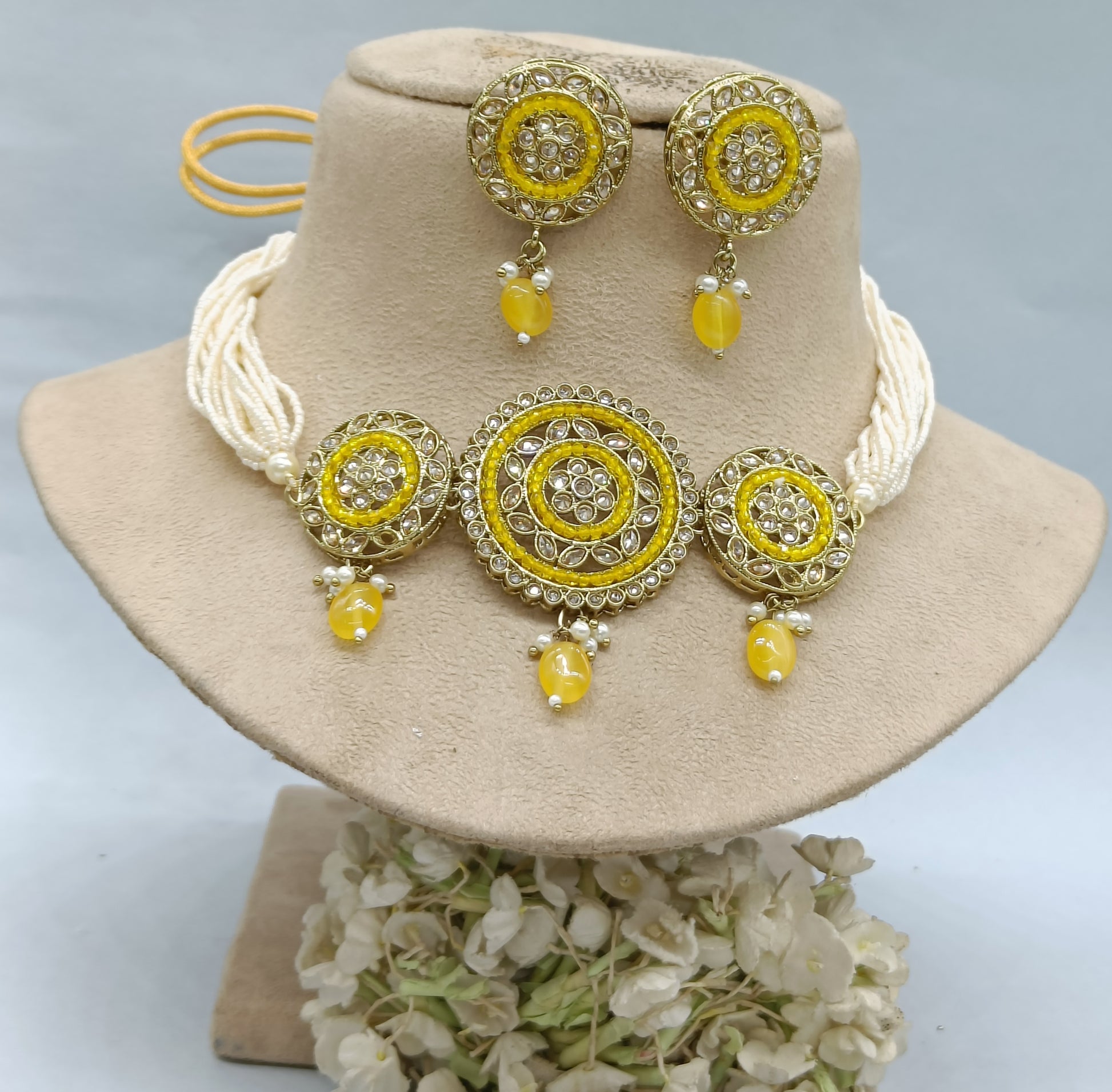 Polki Choker Necklace Mehndi Set Sku-1815 B1 rchiecreation