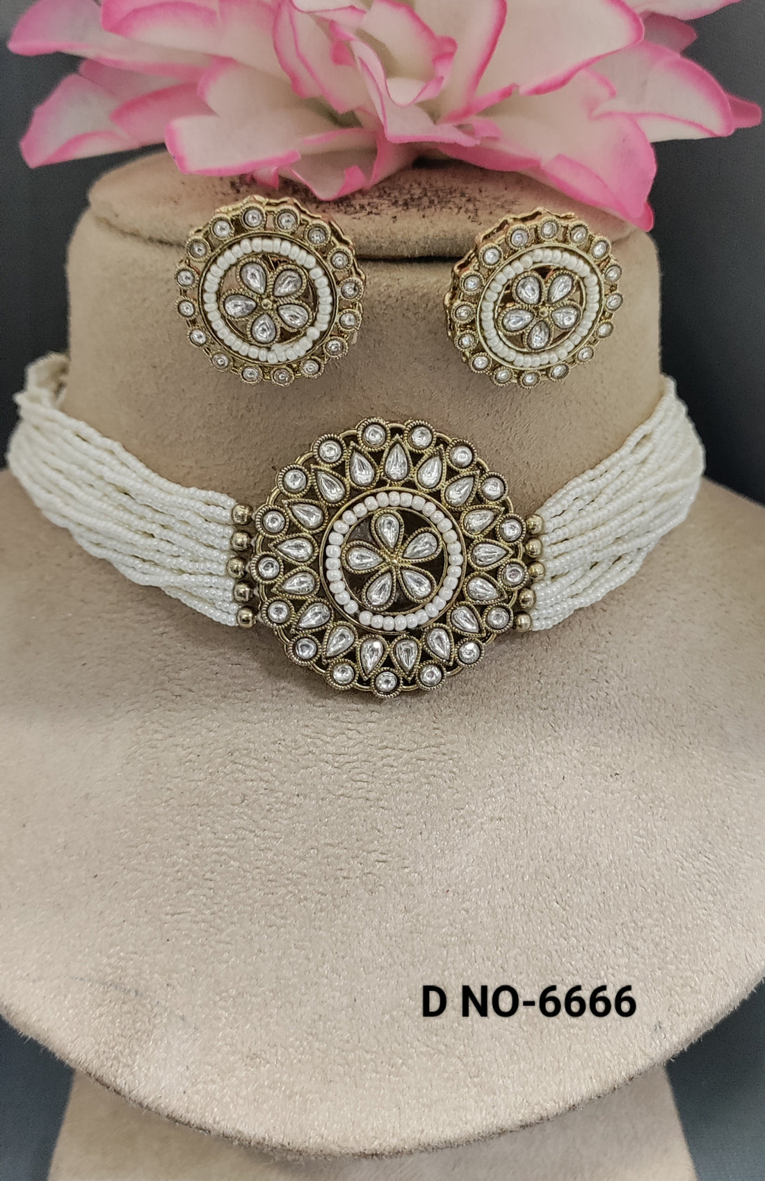 Mehandi Kundan Choker Necklace Set Sku 6666 B-4