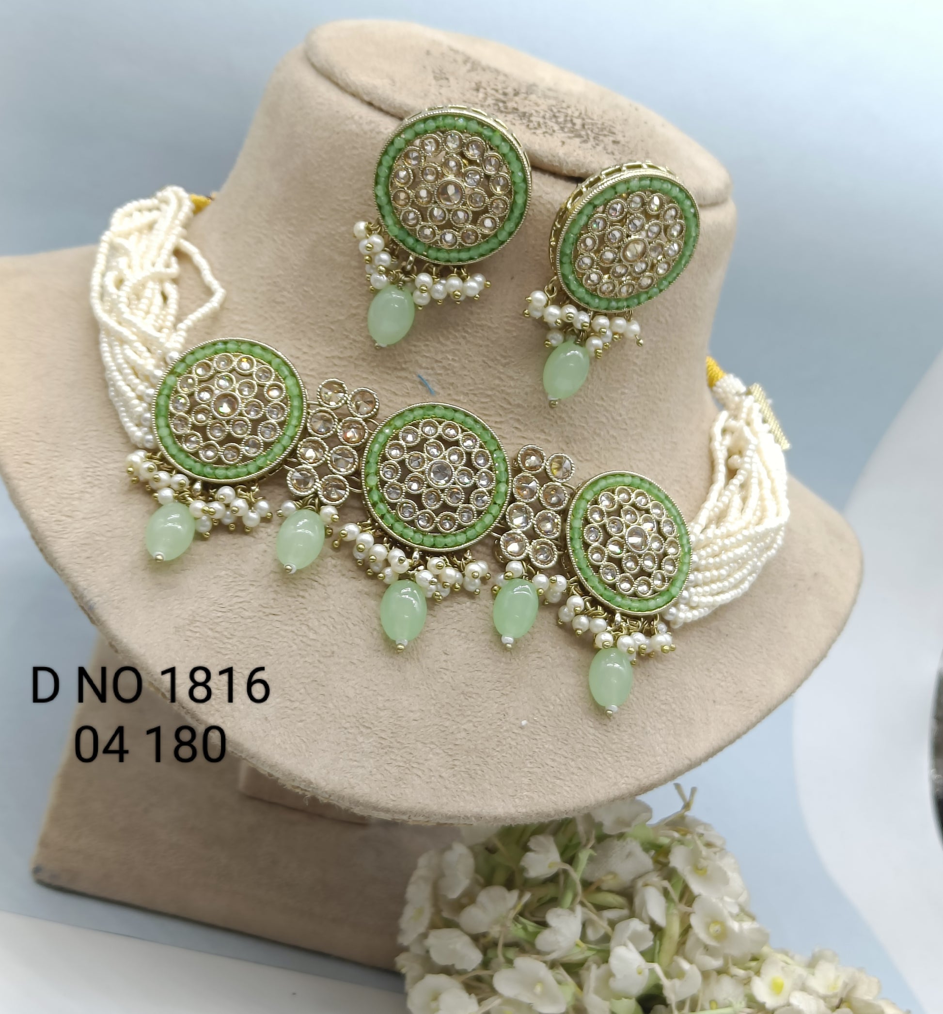 Artificial Choker Necklace Mehndi Set Sku-1816 B4 rchiecreation