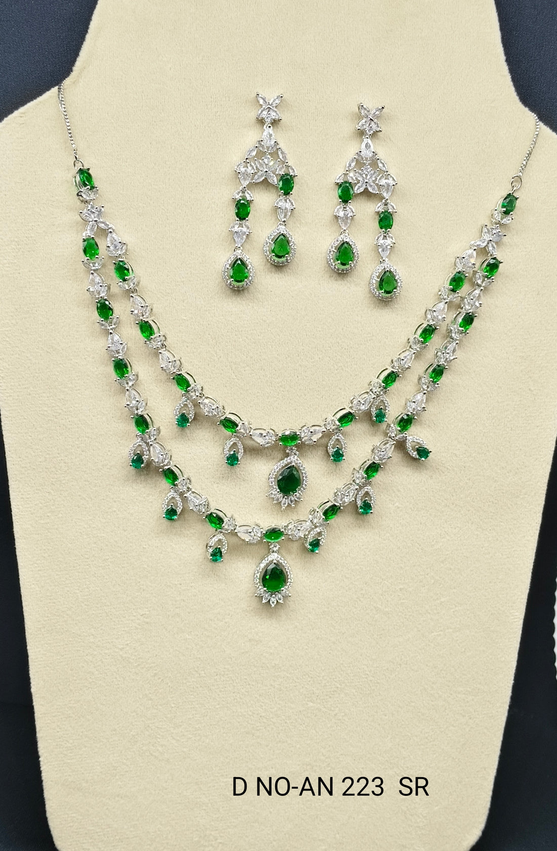 Cz Ad Rodium Long Necklace Set SKU AN 223 SR /C-6