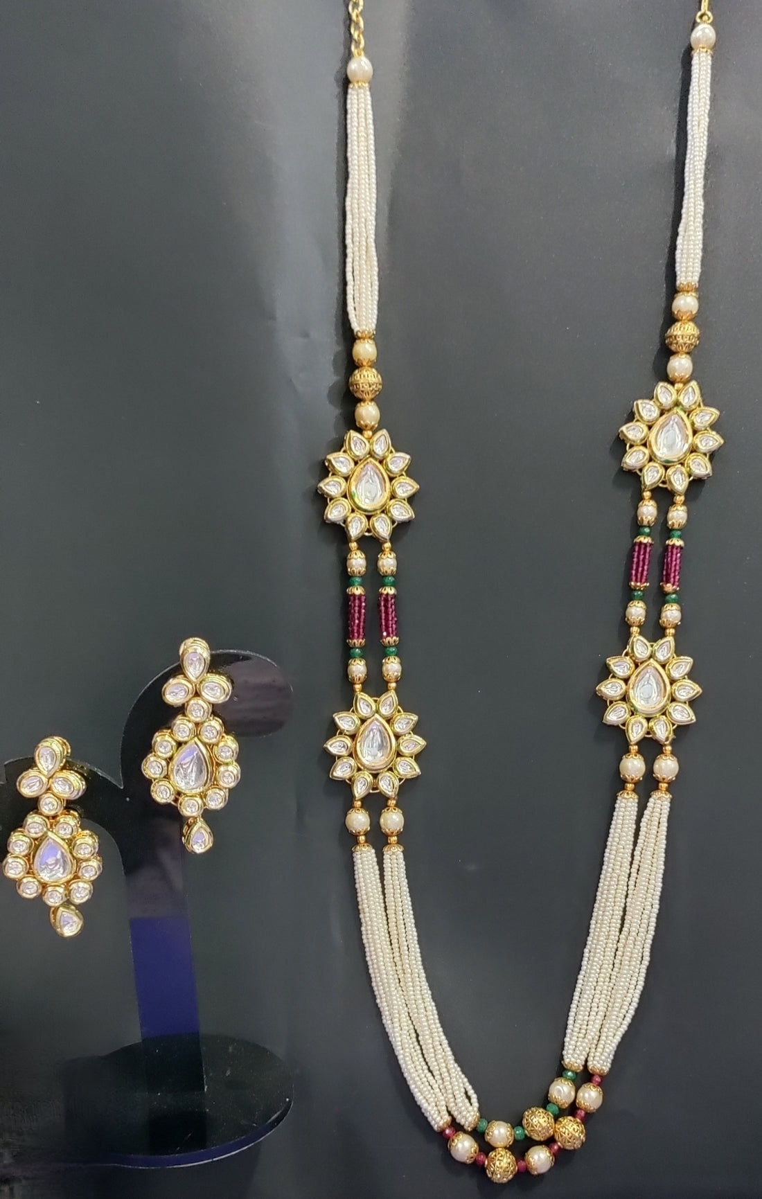 Golden Kundan Long Pearl Necklace  Sale SKU-531 D-4