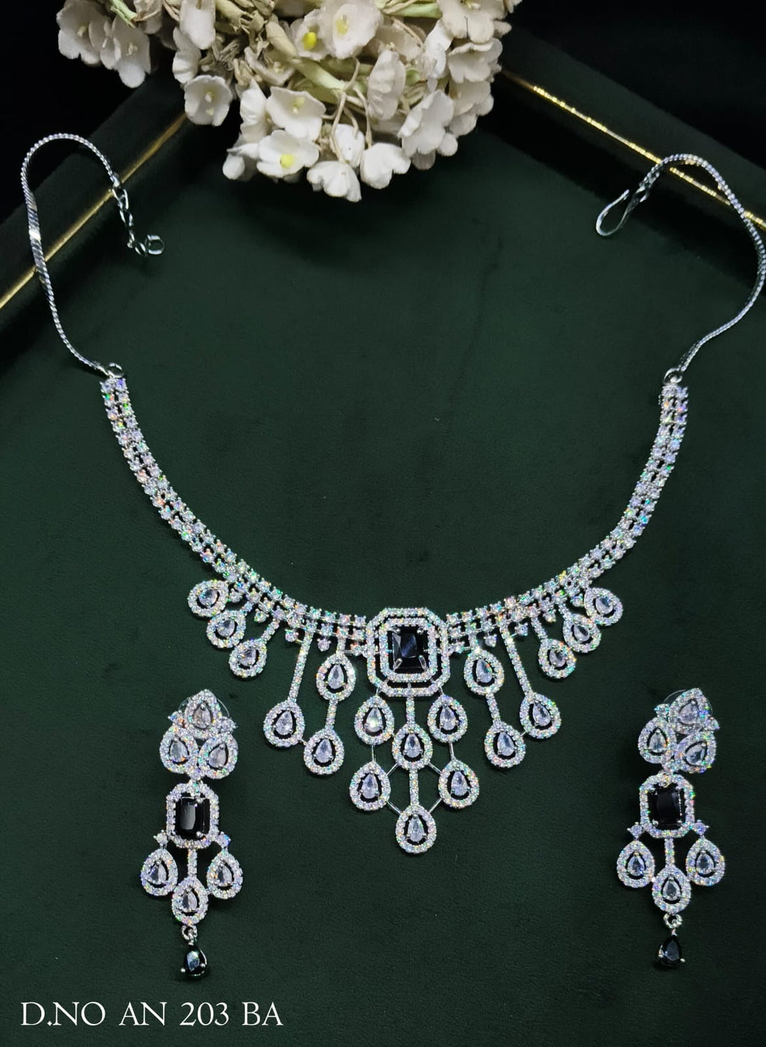 American Diamond Necklace Rodium Sku-AN 203 BA /C-6