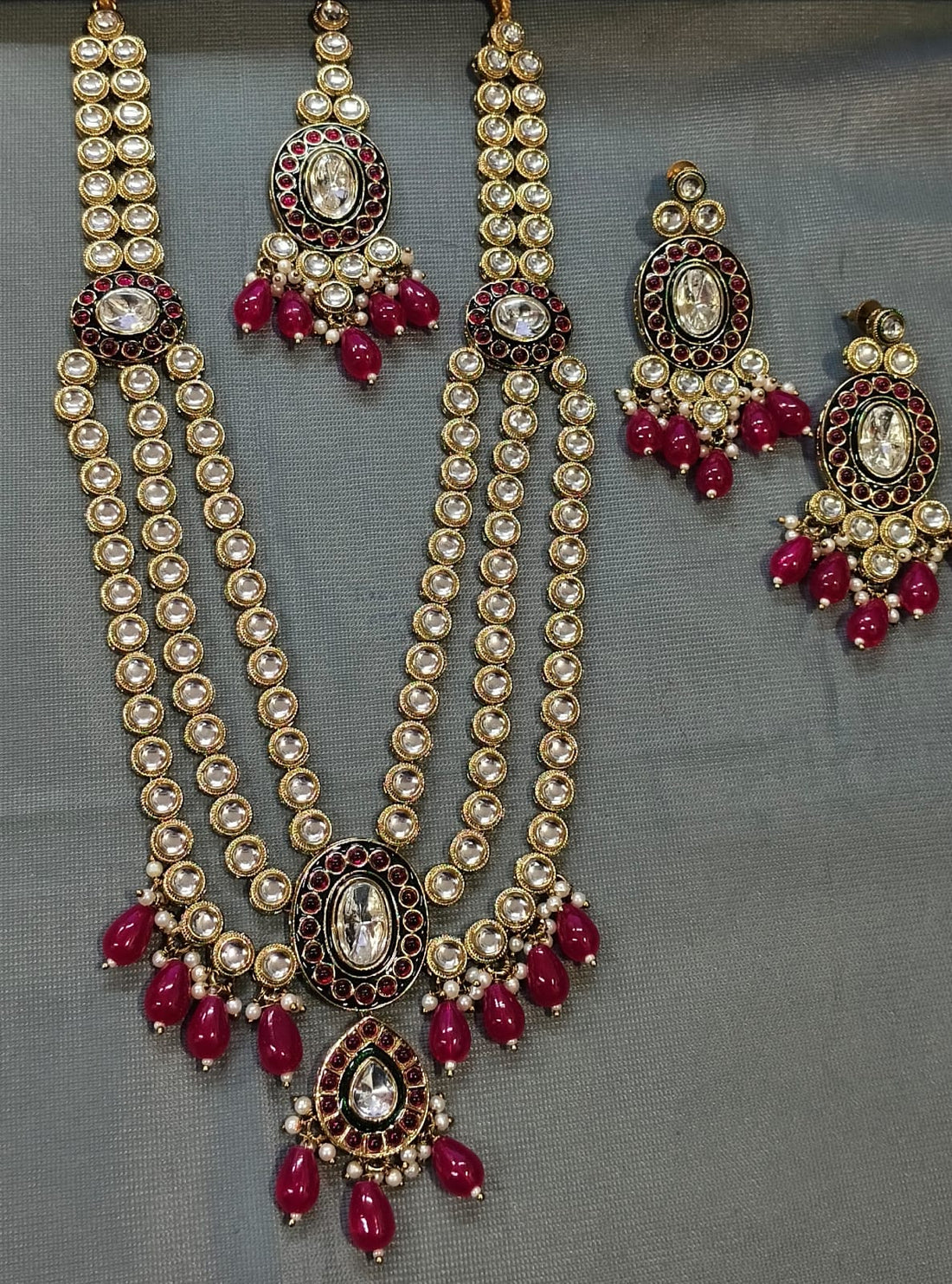 Moissanite Mehandi Kundan Necklace Set Sku AN287 MK/D-4