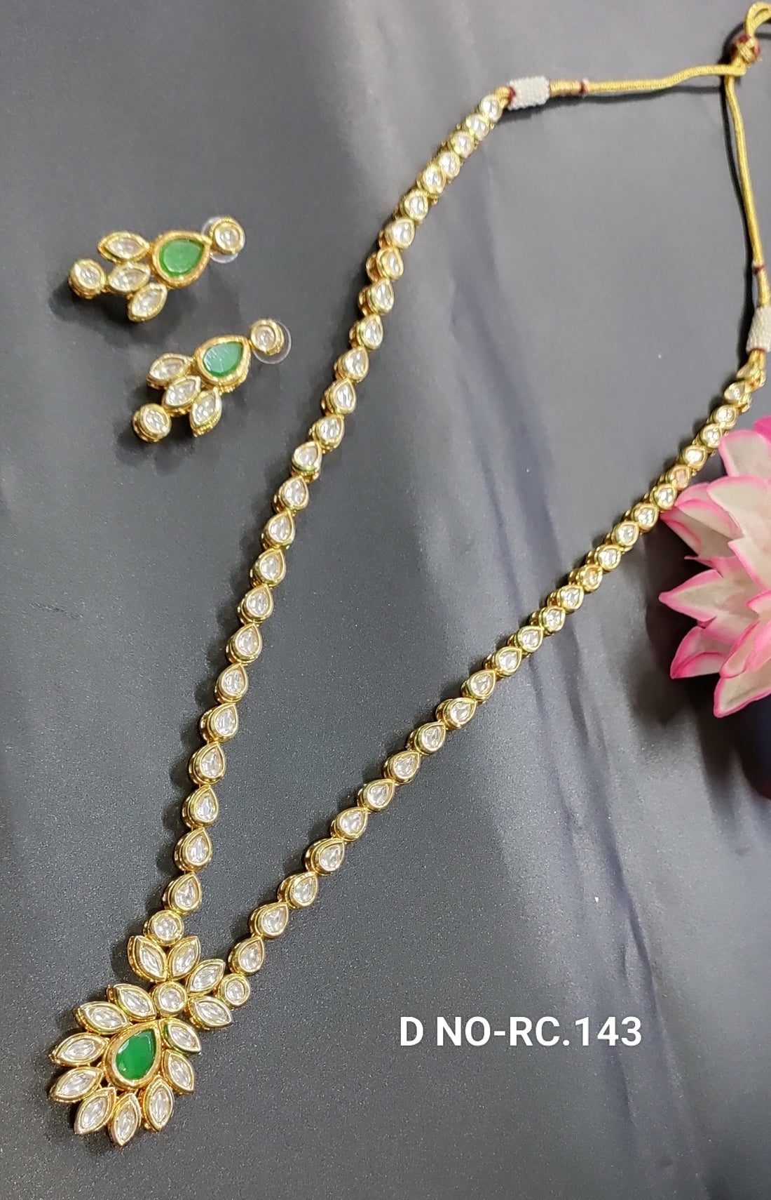 Golden Long Kundan Necklace SKU-RC.143 H-2 Sale