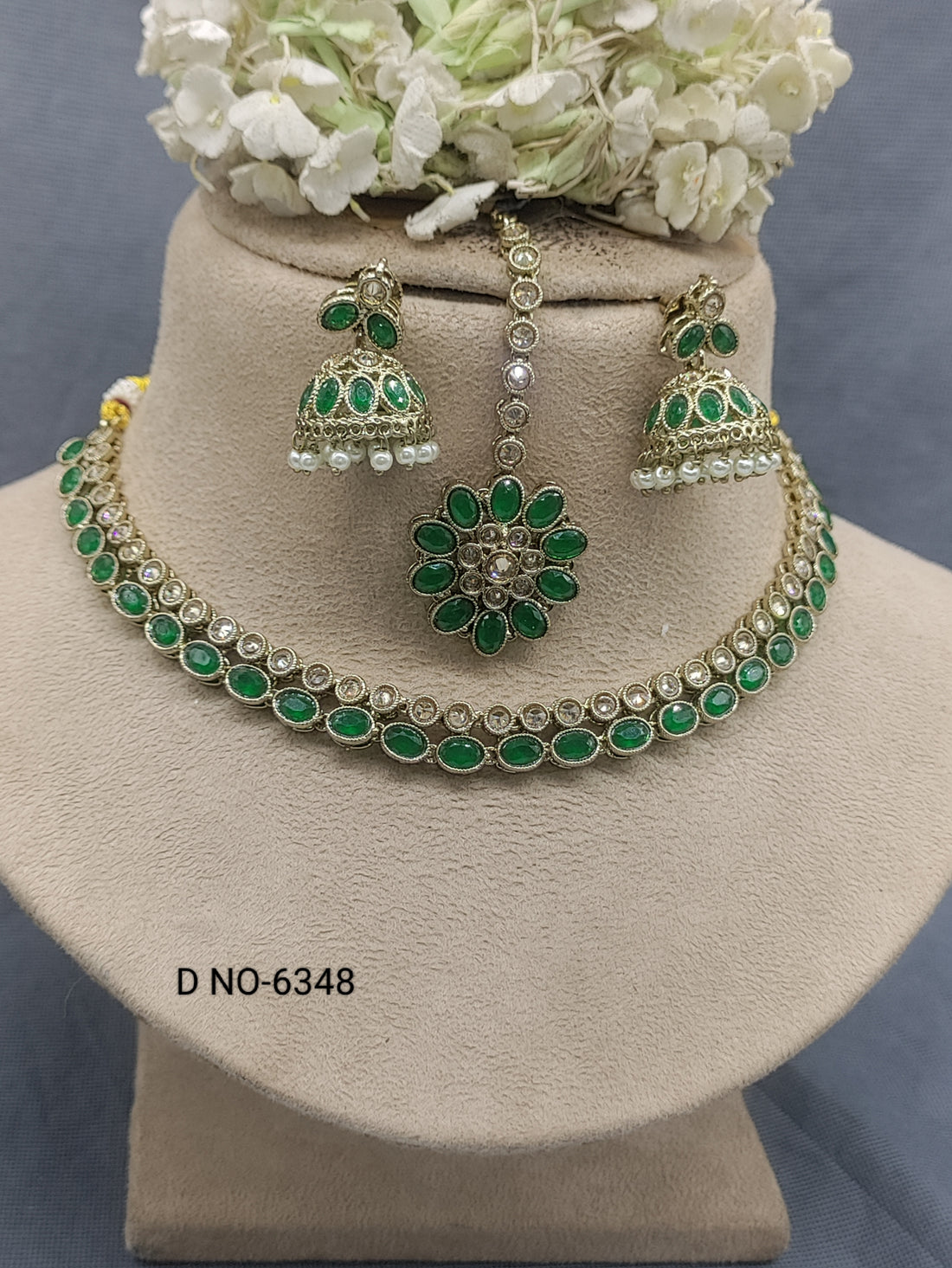 Polki Necklace Mehandi Sku -6348 rchiecreation