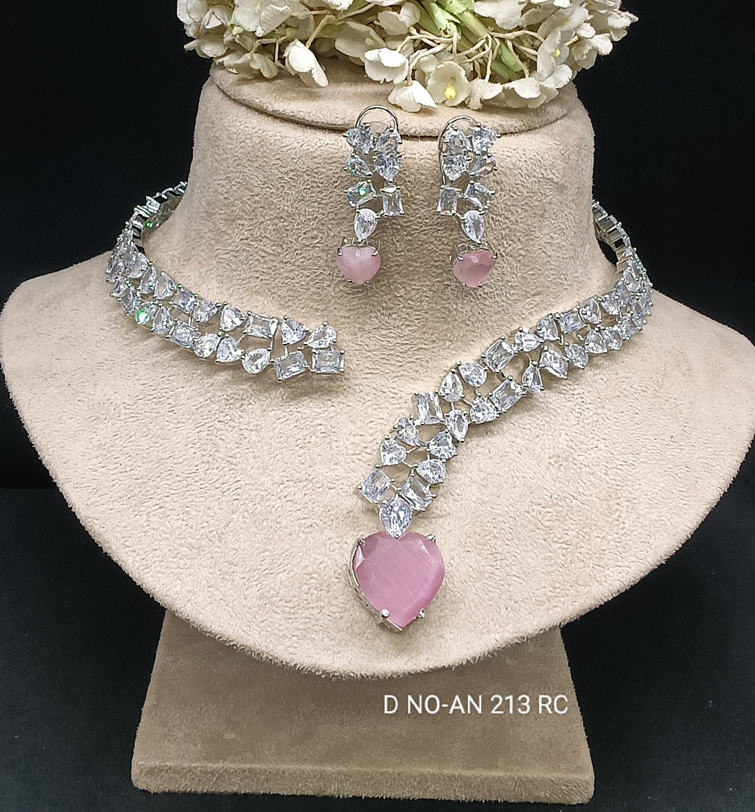 Cz Ad Rodium Necklace Set SKU AN-213 RC /C-3