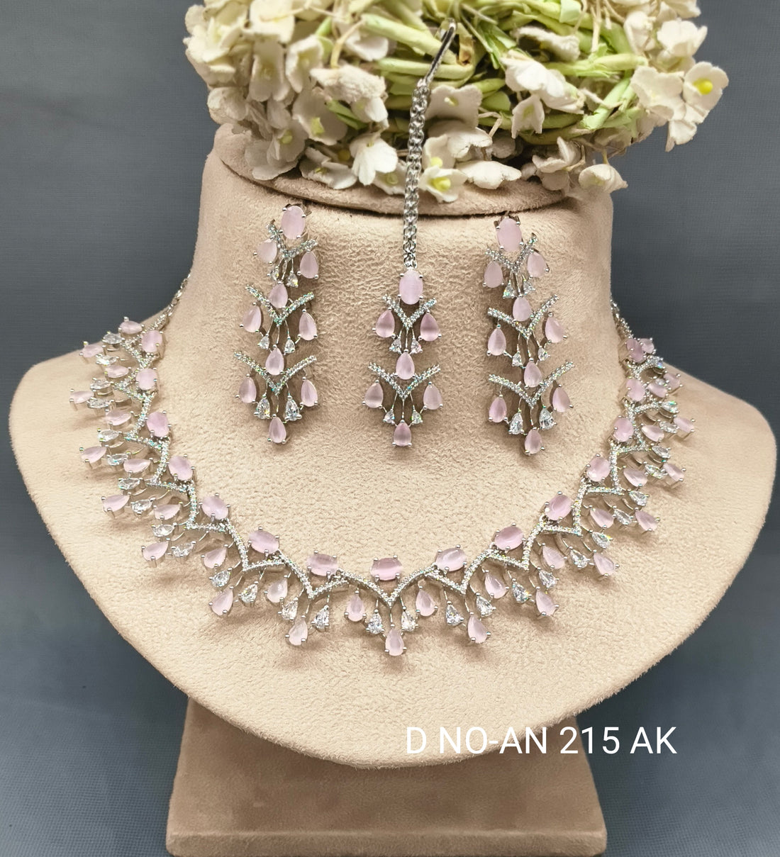 Cz Ad Rodium Necklace Set Sku AN 215 AK /C-6