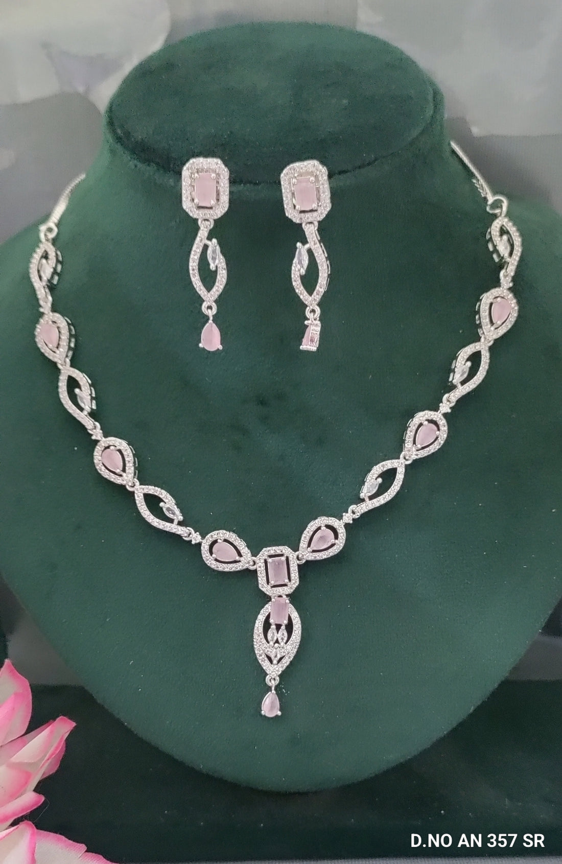 Cz Ad Rodium Necklace Set Sku AN 357 SR/C-3