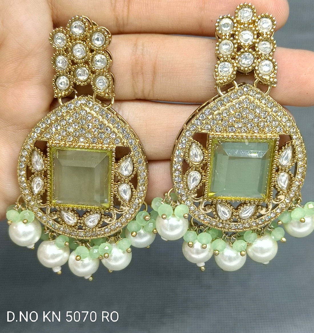 Mehandi Mossiniate Kundan Earring SKU KN 5070 TO