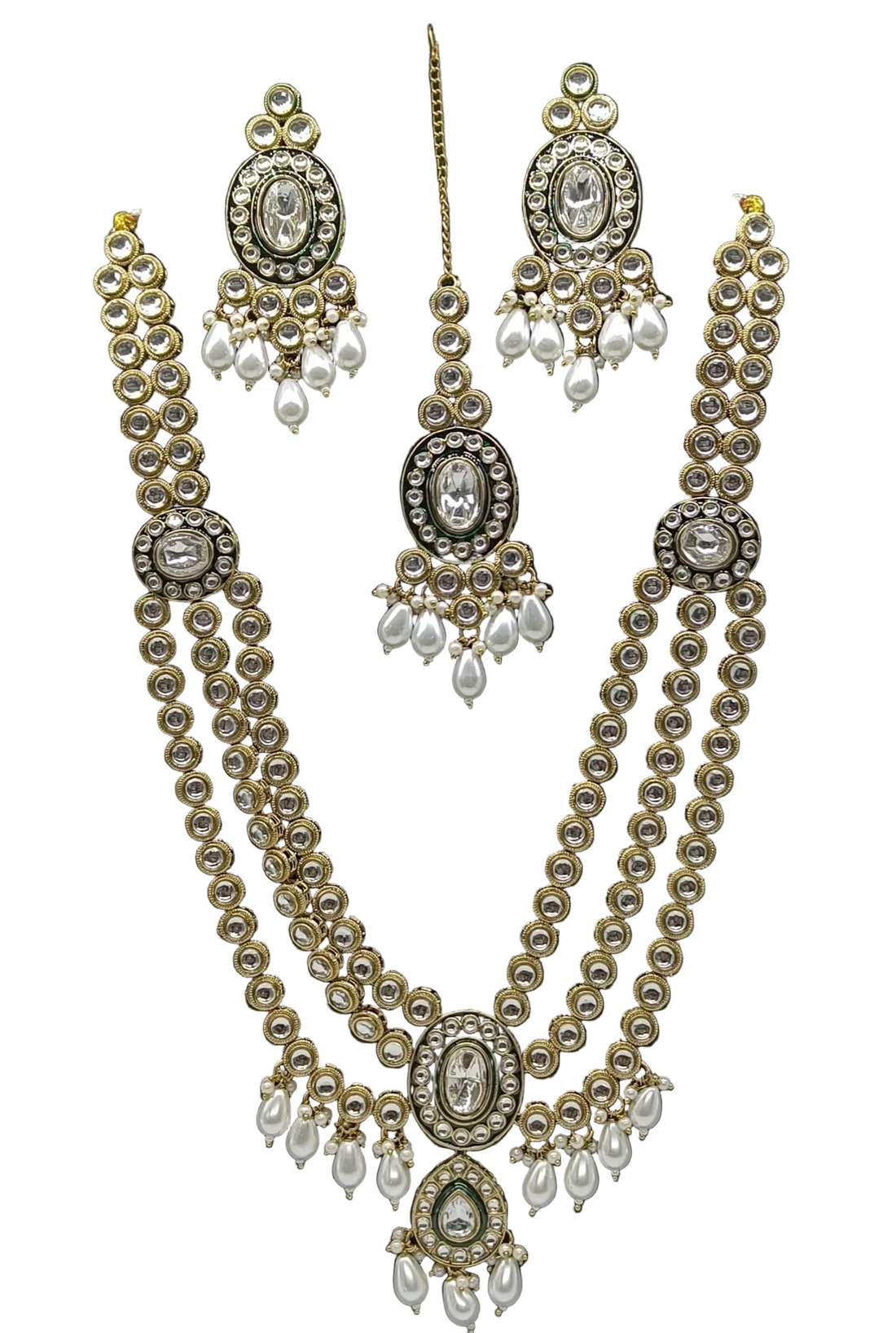 Moissanite Mehandi Kundan Necklace Set Sku AN 287 MK/D-4