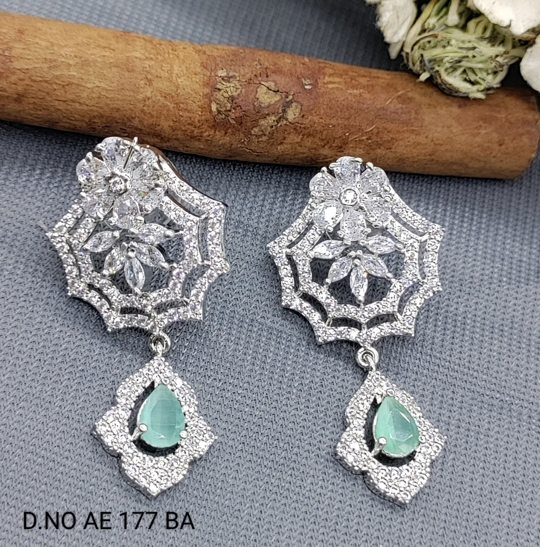 Rodium American Diamond Earrings Sku- AE 177 BA/C-1