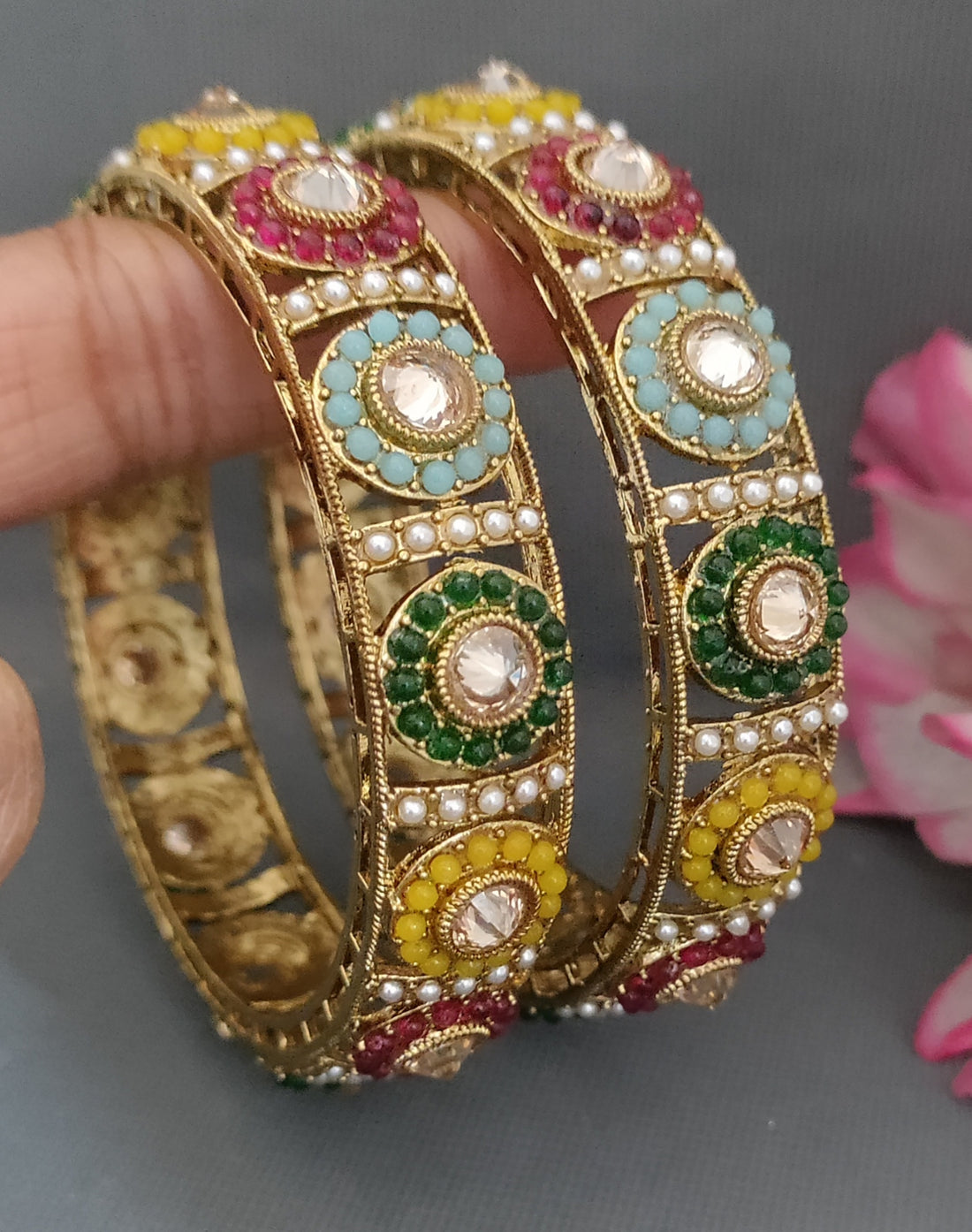 Mehandi Polki Pearl Bangles sku 3320