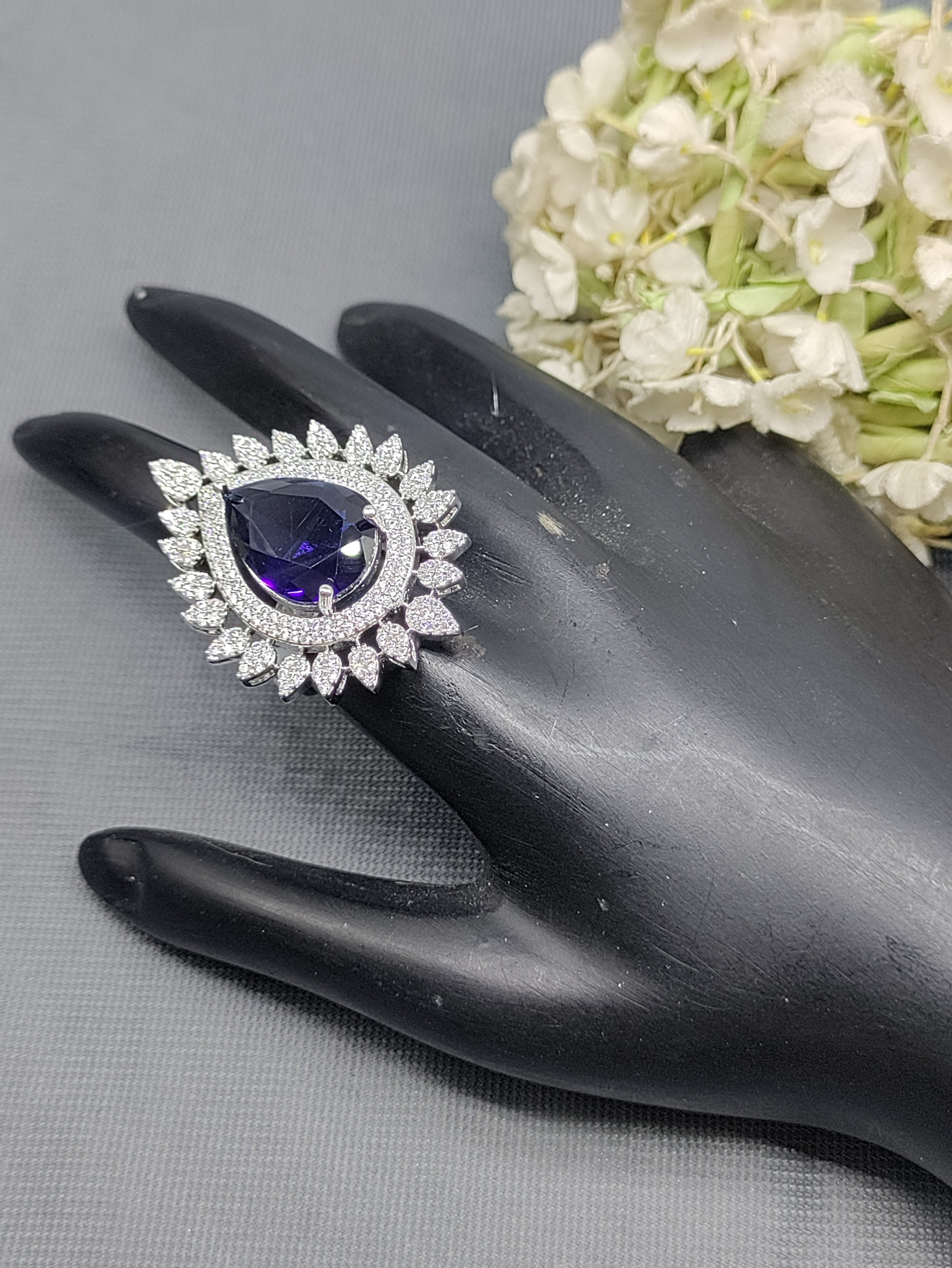 Rodium American Diamond Finger Ring Sku-5964 rchiecreation