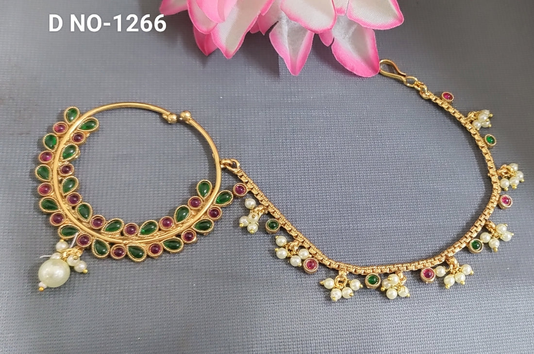 Rajputi Nath With White Pearls And Chain Sku 1266