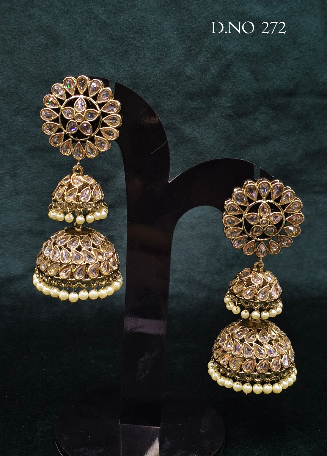 Polki Double Jhumki Mehndi Earring Sku  272 A-2
