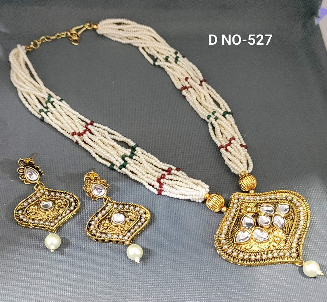 Golden Kundan Pearl Necklace SKU-527  H-2
