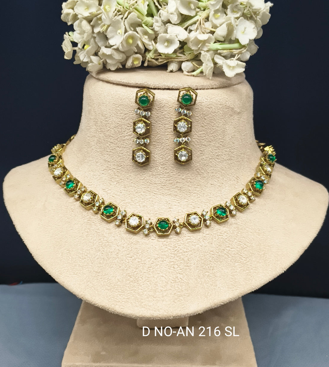 Mehandi Moissanite kundan Necklace Sku AN 216 SL/D-4