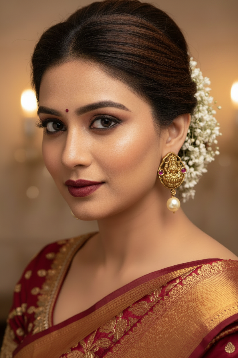 Antique Golden Temple Tops &Studs Earring SKU -AE 201 SG