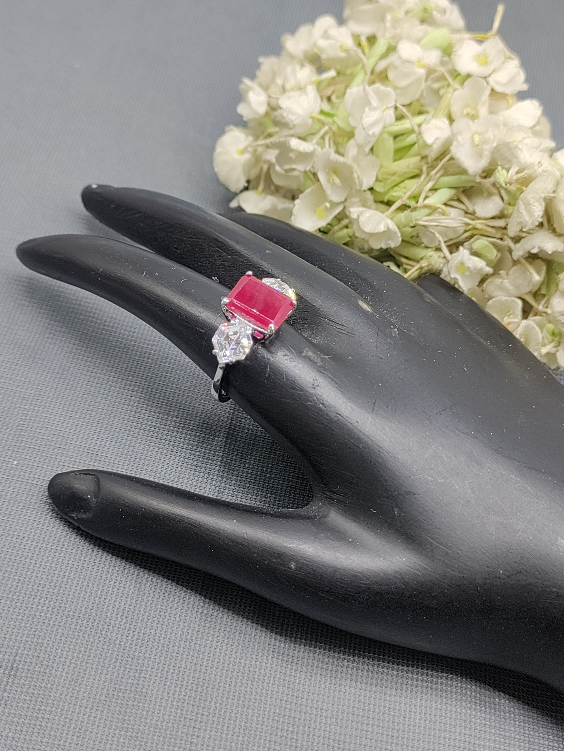 Rodium American Diamond Finger Ring Sku-5970 rchiecreation